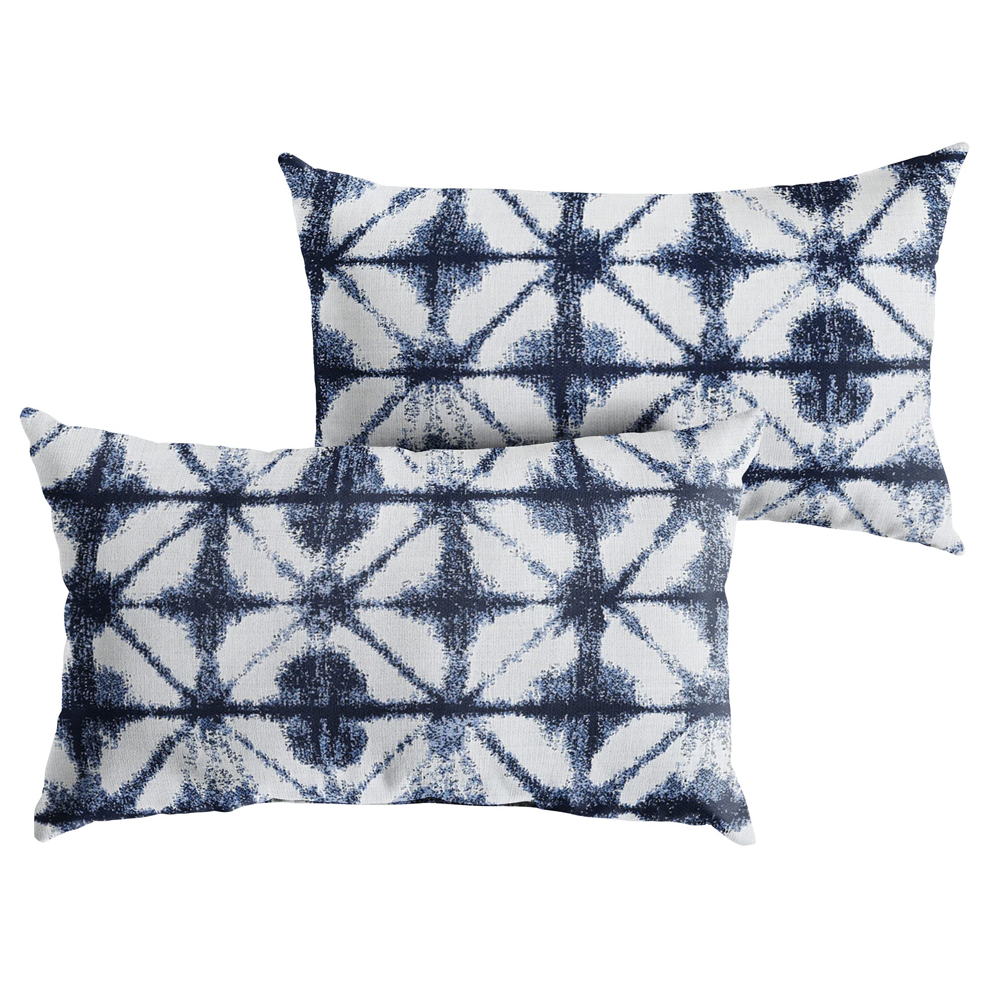 Set of 2 Blue and White Geometric Lumbar Pillows - 14x24 Inches - Indoor Outdoor Decorative Throw Pillows for Sofa, Patio, Bedroom & Porch
