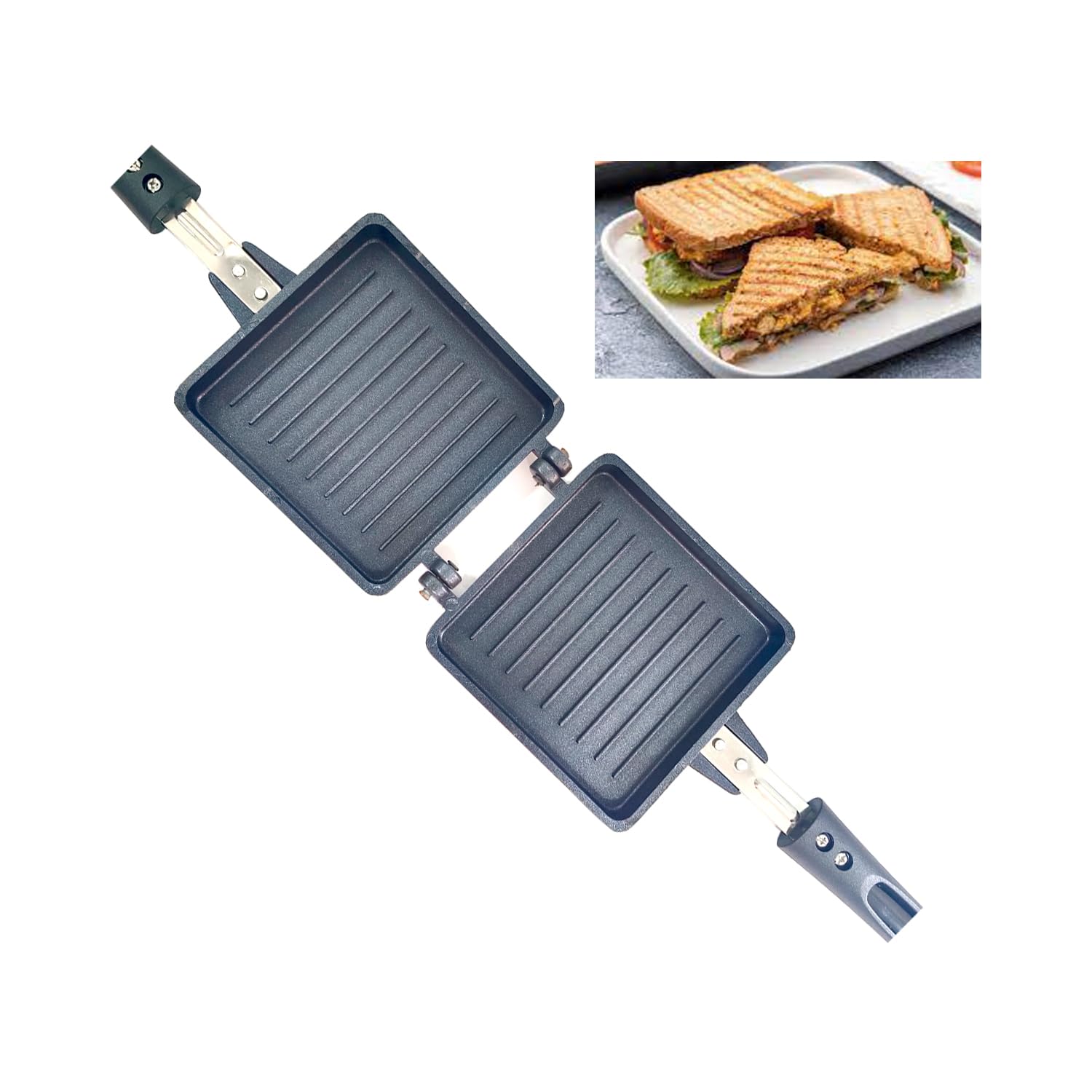 Non-Stick Aluminum Double-Sided Grill Sandwich Maker - 13 Inch Electric Panini Press with Adjustable Temperature for Indoor & Outdoor Cooking - Perfect for Camping, Picnics, and Home Breakfast Sandwiches
