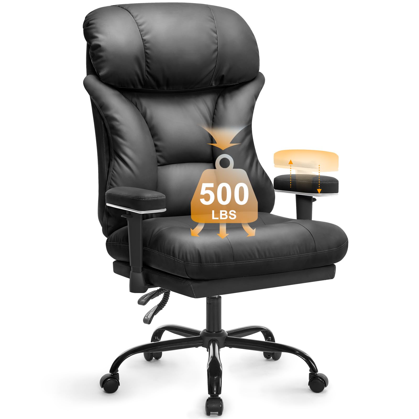 Premium Ergonomic Office Chair for Big & Tall - 500lbs Weight Capacity, Adjustable Height & Tilt Lock, Padded Armrests - Executive Desk Chair for Home Office, Gaming & Workspace Comfort