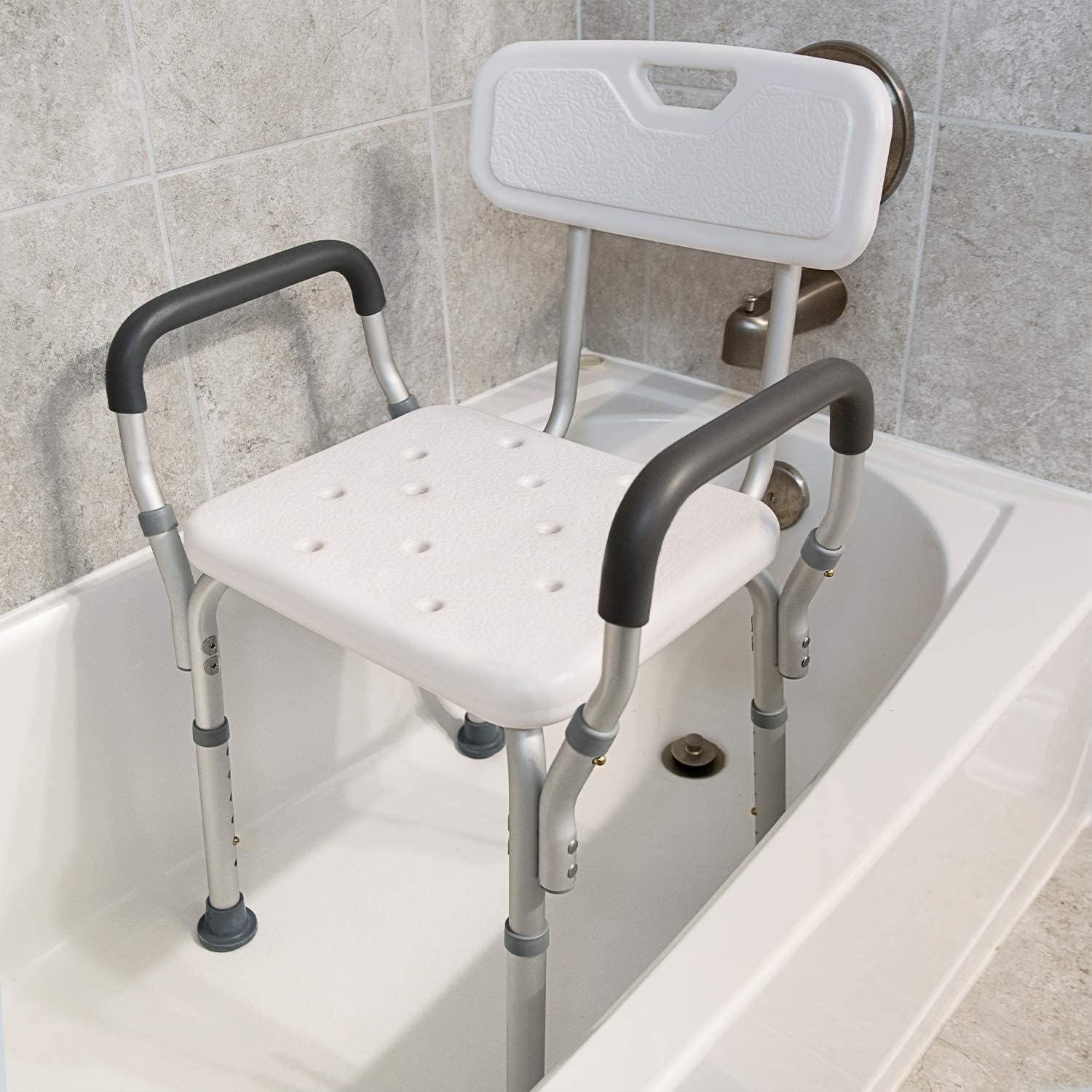 Vaunn Adjustable Shower Chair with Arms & Folding Toilet Safety Rail - FSA/HSA Eligible Medical Bathroom Safety Bundle for Elderly & Disabled