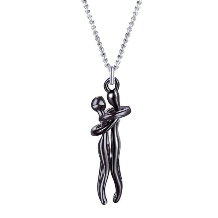 Romantic Couple Hugging Pendant Necklace - Sterling Silver Love Gift for Her/Him | Anniversary, Valentine's Day, Wedding Jewelry | JN9978