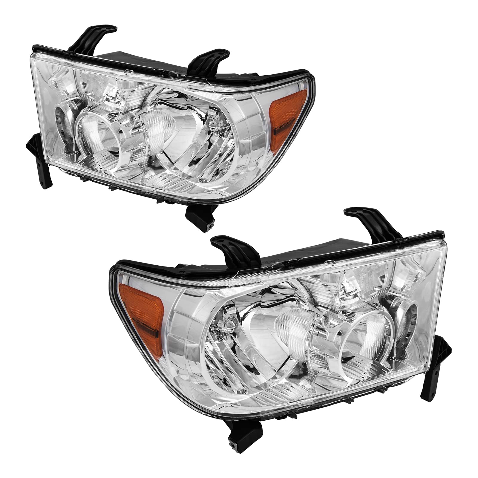 MARSFLUX Headlight Assembly Amber + Chrome - Compatible with 2007-2013 Toyota Tundra & 2008-2017 Toyota Sequoia - Replacement LED Headlights for Improved Night Driving Safety