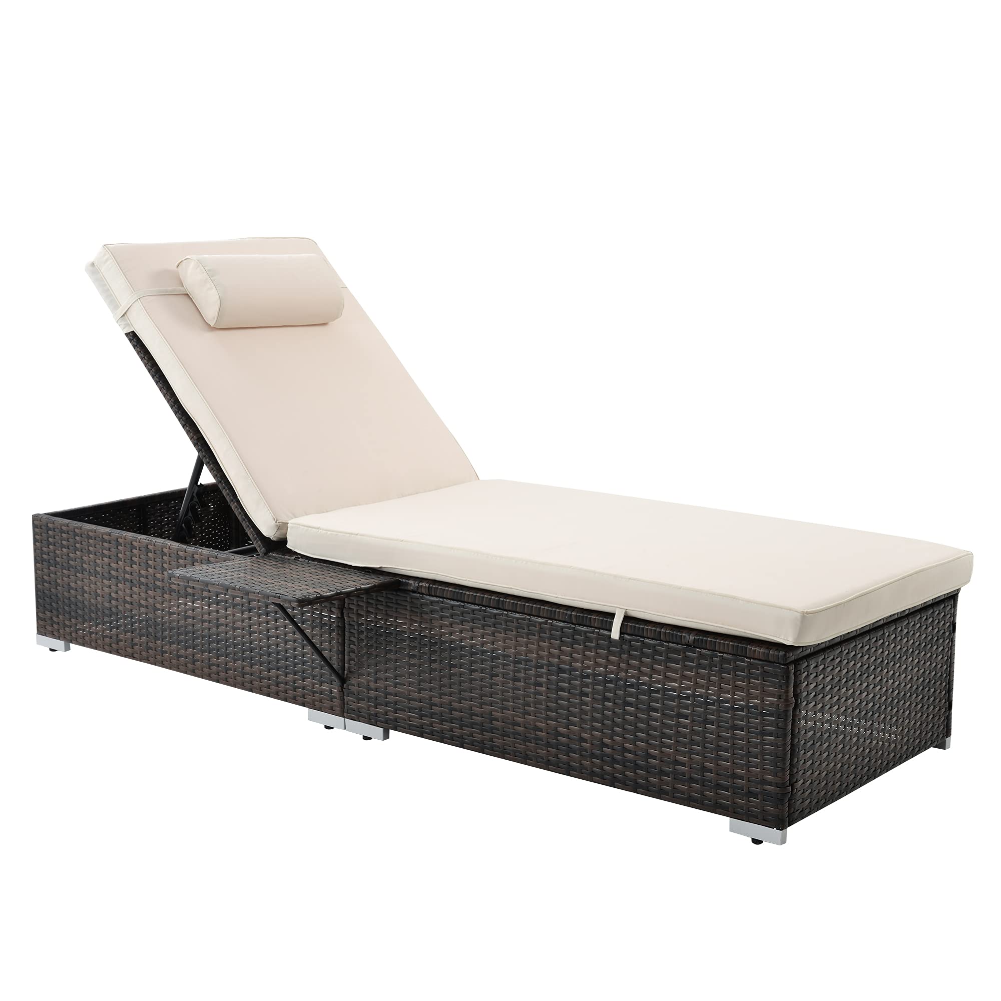 2-Piece Brown Rattan Patio Recliner Set with Adjustable Backrest, Side Table & Head Pillow - Outdoor Lounge Chairs for Pool, Beach, Garden & Backyard Relaxation