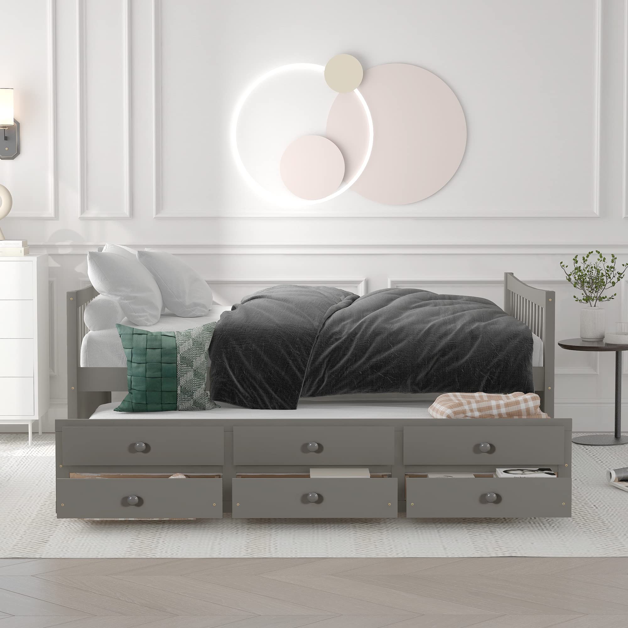 **Harper & Bright Designs Full Size Daybed with Twin Trundle & 3 Storage Drawers – Wooden Captain’s Bed for Kids, Guests & Sleepovers – Space-Saving Platform Bed (Gray) – Perfect for Small Rooms, Dormitories & Guest Bedrooms**