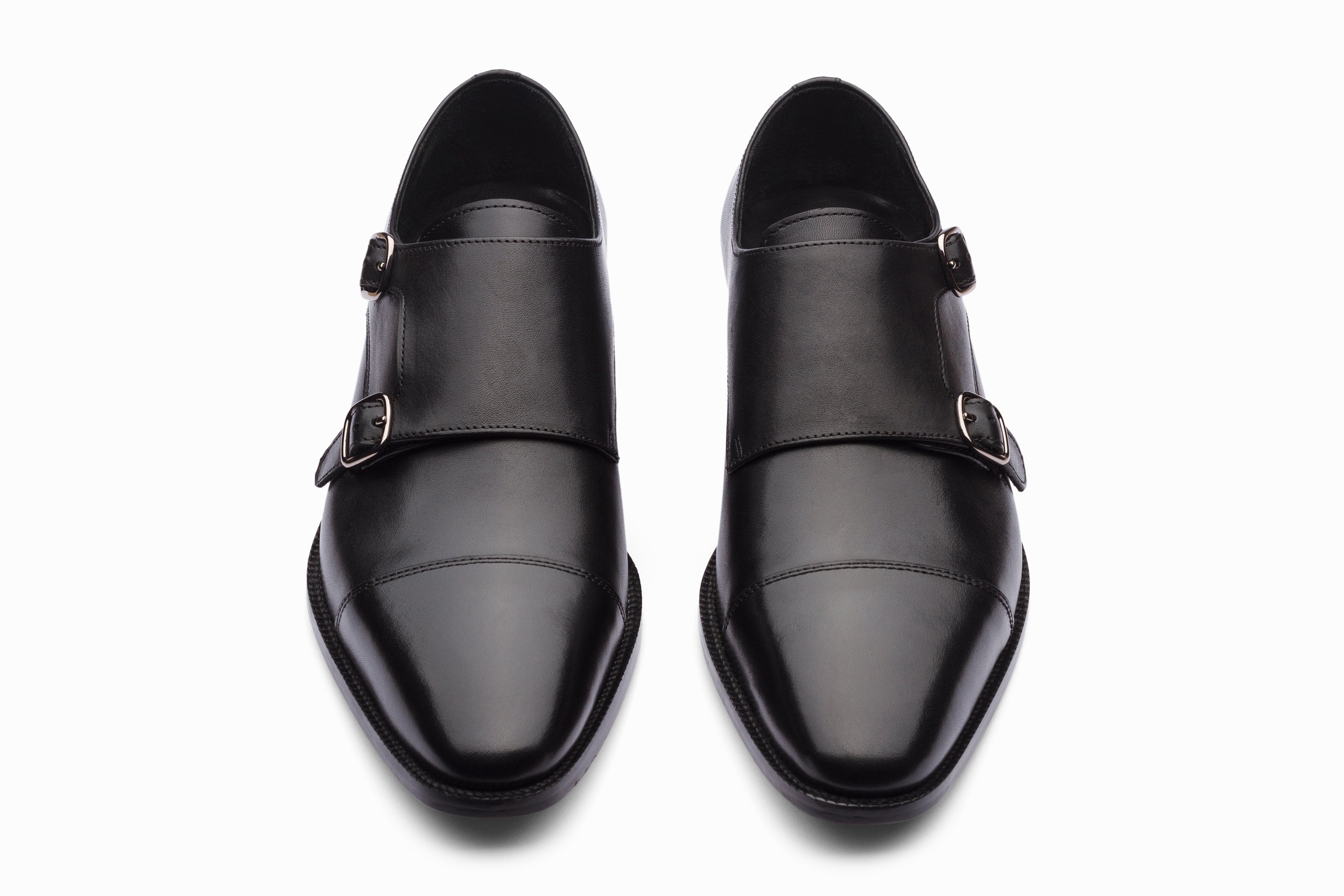 Men's Black Toecap Double Monk Strap Dress Shoes - Classic Formal & Business Attire for Office, Weddings & Special Occasions