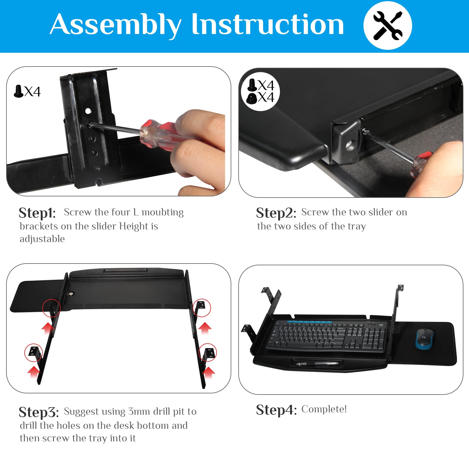 Heavy-Duty Under Desk Keyboard Tray with C-Clamp - 27