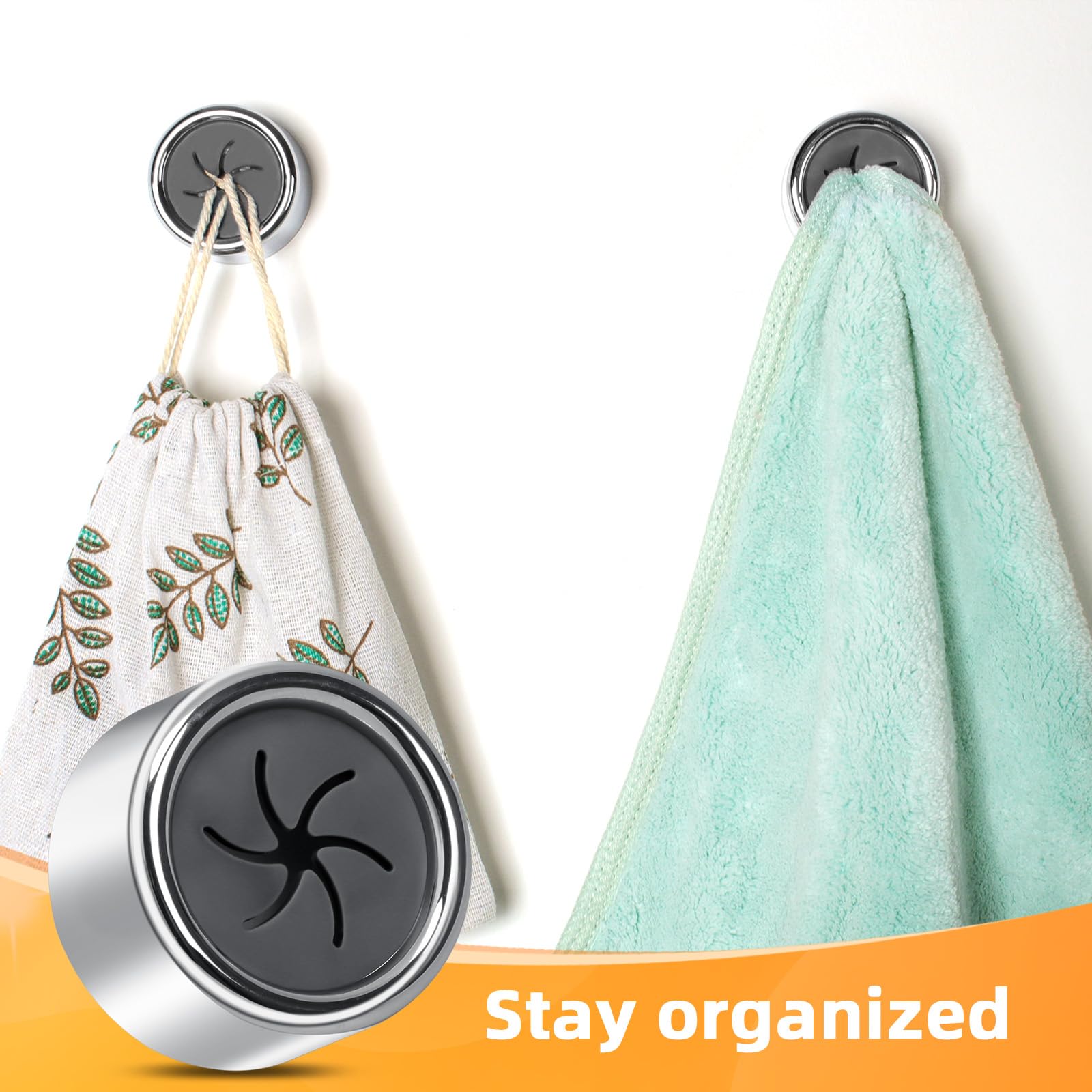 Alyvisun 6-Pack Self-Adhesive Tea Towel Hooks - No Drill Wall Mount Towel Holders for Kitchen & Bathroom - Sticks to Tile, Glass, Mirror (Holds Towels, Rags, Gloves, Bags) - Perfect for Small Spaces & Organization