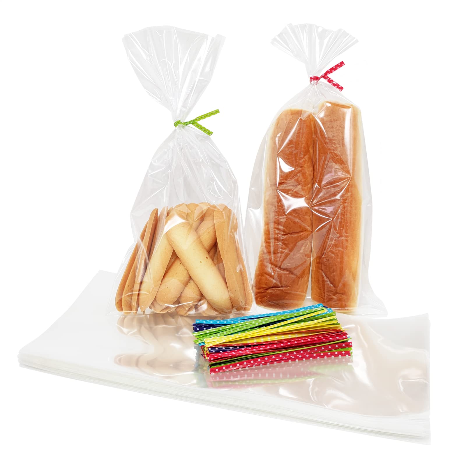 Newkita 100 Pack 5x11 Inch Clear Cellophane Bags with 4