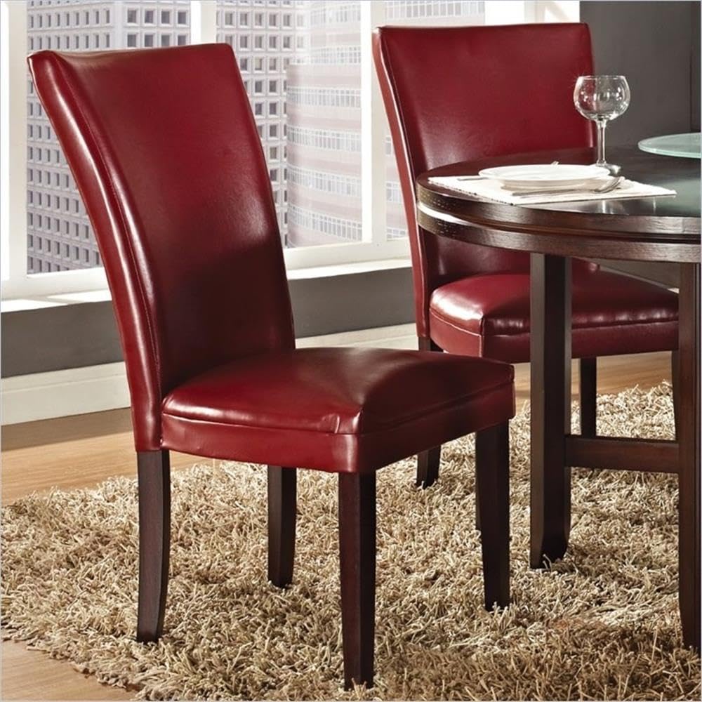 BOWERY HILL Red Faux Leather Dining Chairs Set of 2 - Modern PU Leather Side Chairs for Kitchen, Dining Room & Office - Comfortable & Stylish Seating Solution