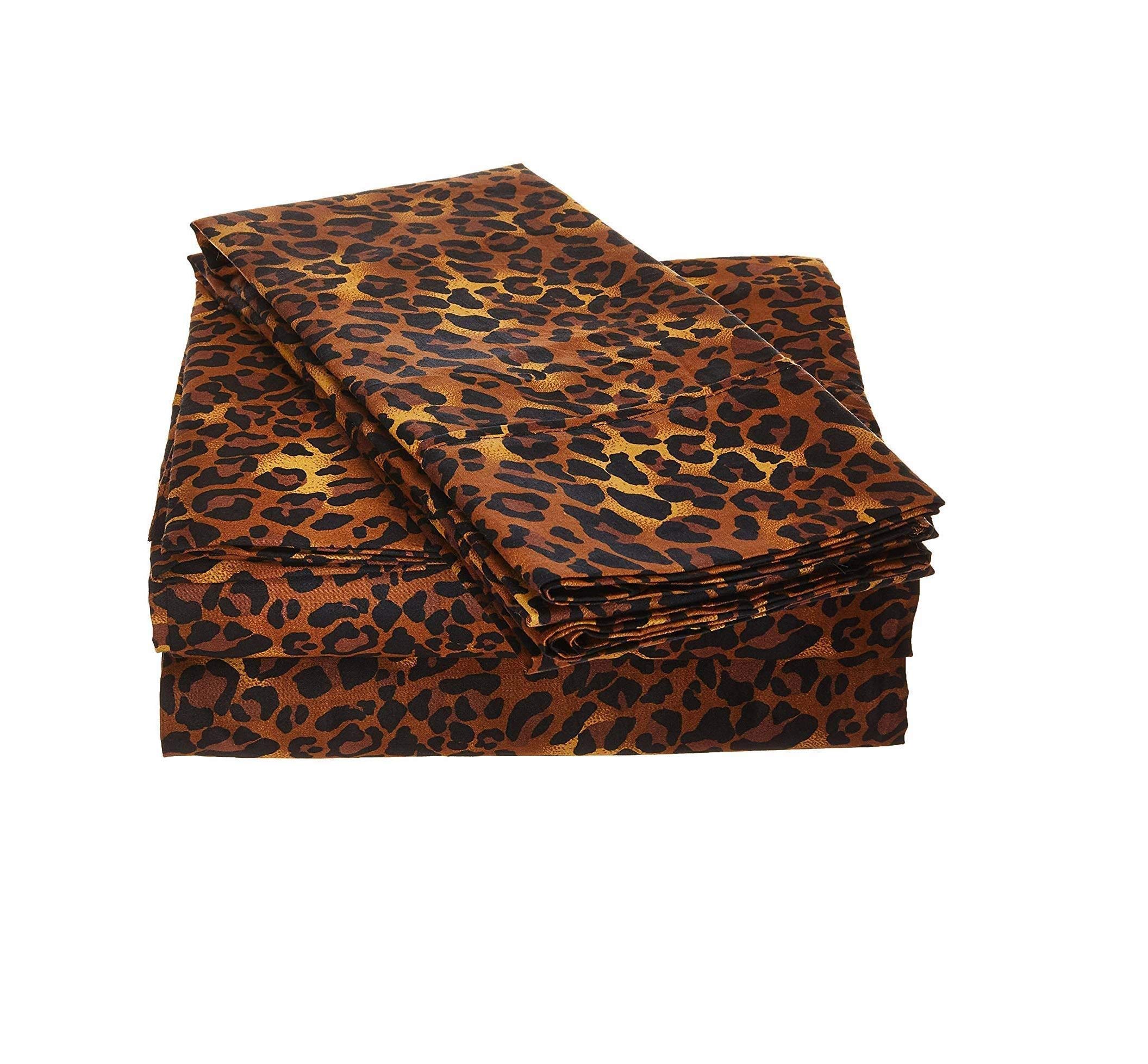 Premium Giza Egyptian Cotton Twin XL Sheets Set - 18 Inch Deep Pocket Fitted Sheet, Flat Sheet & 2 Pillowcases - Soft Breathable 4-Piece Bedding Set for College Dorm, Guest Room & Luxury Home - Leopard Print Design