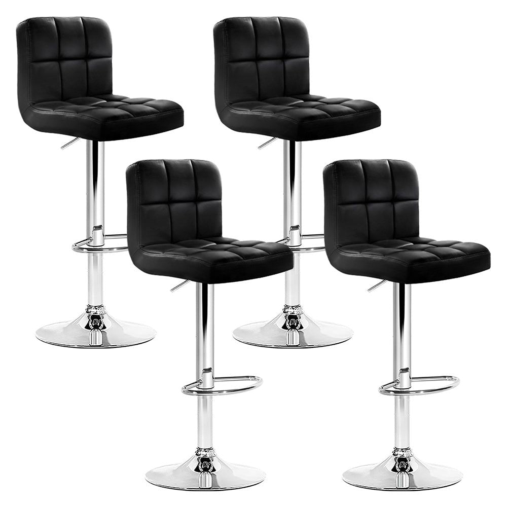 4 Bar Stools with Leather Seat & Gas Lift - Adjustable Height, Black - Perfect for Kitchen Island, Bar Counter & Dining Room