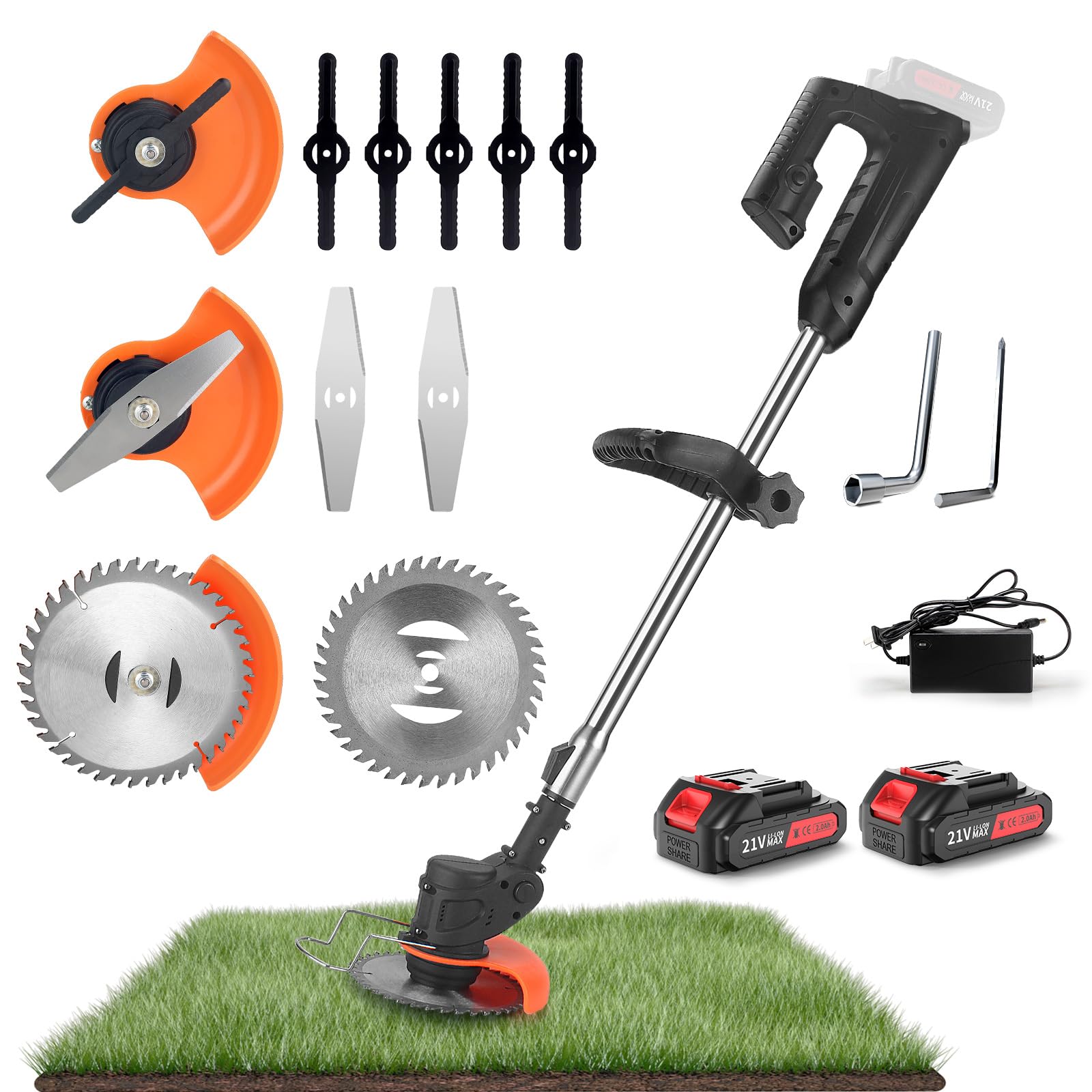 21V Cordless Lawn Trimmer & Edger - 3-in-1 Weed Wacker with 2.0Ah Li-Ion Battery, 3 Cutting Blades - Lightweight & Powerful Yard Tool for Lawn Care, Garden Maintenance, and Landscaping Work