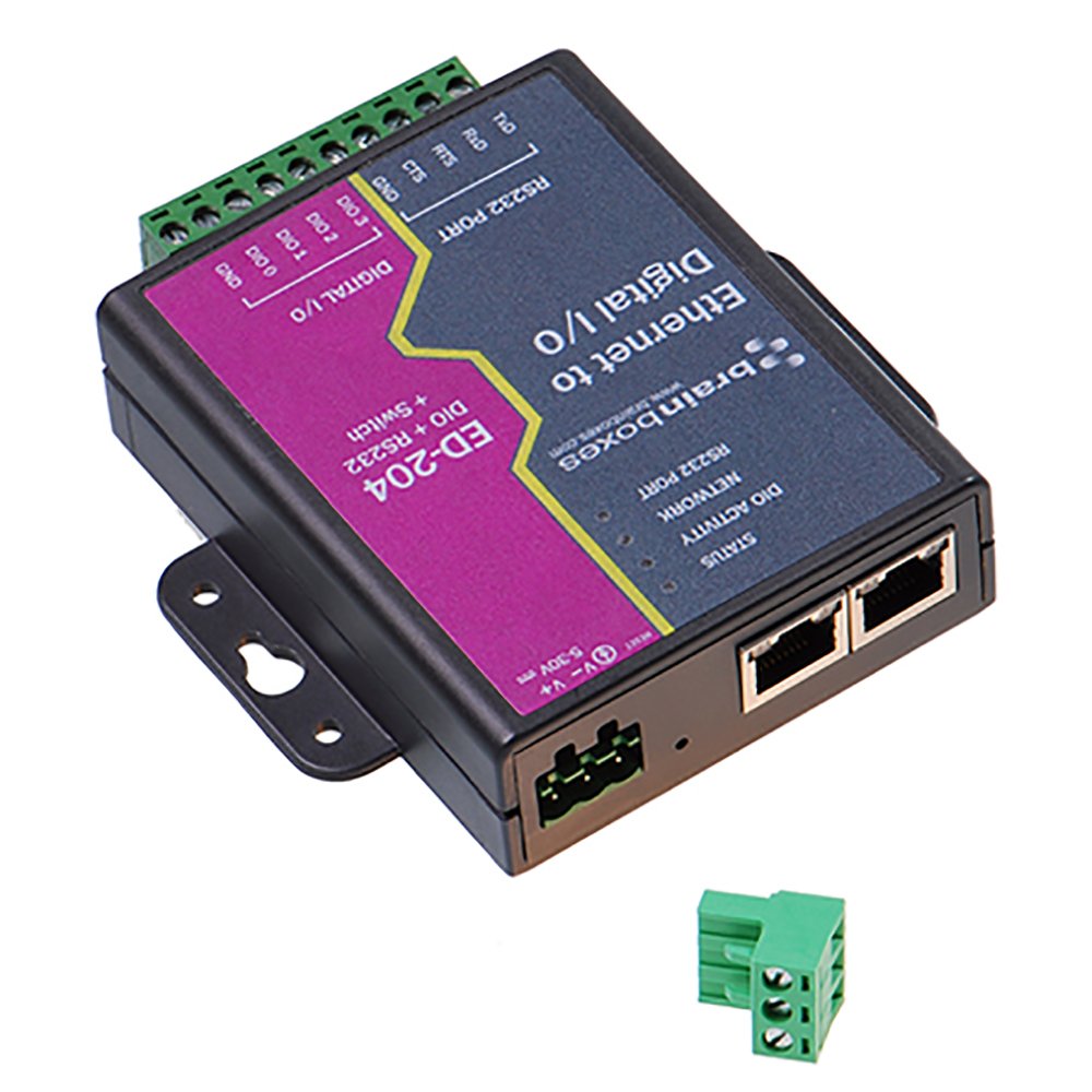 Brainboxes Ltd Ethernet 4 Digital I/O + RS232 + Switch - Industrial Automation & Control Device for PLC, SCADA & Smart Factory Applications