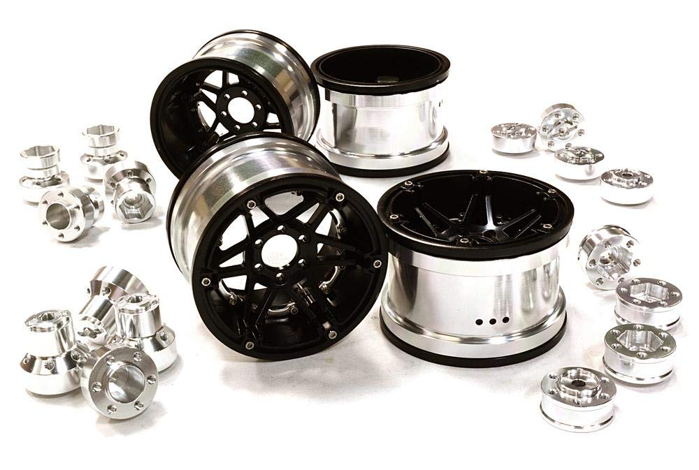 Integy RC Model C26523SILVER Billet Machined 6 Spoke Wheels with Multi Adapters - Compatible with Most 2.2 Scale Rock Crawlers - Perfect for Off-Road RC Racing and Crawling Adventures