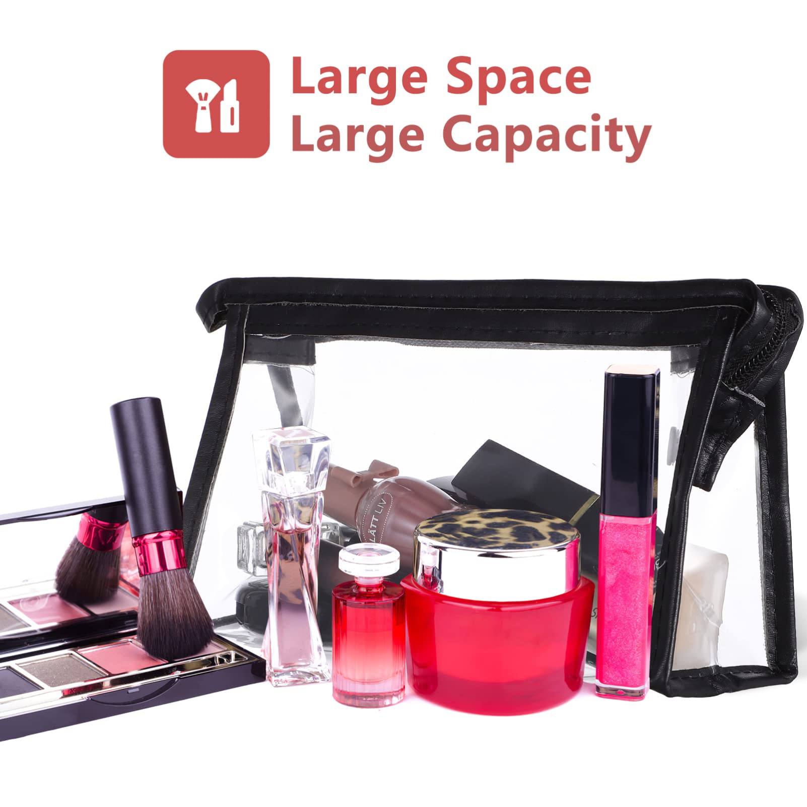6Pcs Waterproof PVC Makeup & Toiletries Travel Bags - Transparent Zipper Cosmetic Organizer for Luggage, Business Trips & Gym (Black & White) | Perfect for TSA Compliance & Daily Essentials Storage