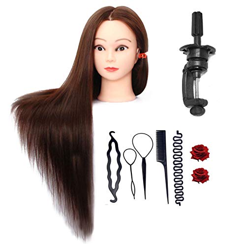 Majik Professional Hair Styling Mannequin Head - Synthetic Hair Practice Dummy for Hairdressing, Makeup Training, Curling & Coloring - Realistic Brown Hair Model (Pack of 1) - Perfect for Salon Training, Cosmetology Students & Home Practice