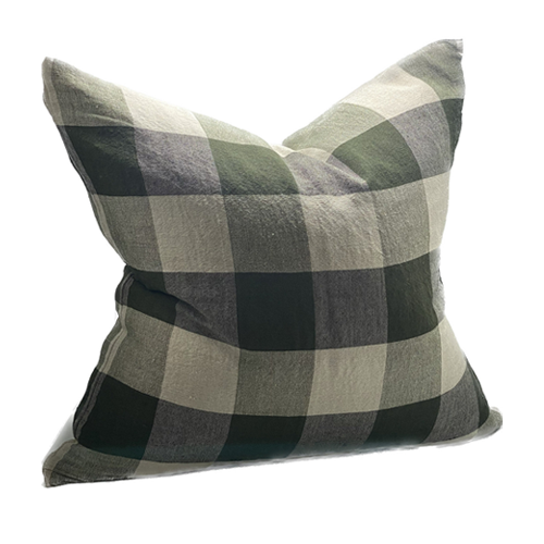 Oletta Check Cushion with Feather Inner in Olive Green - Soft and Comfortable Throw Pillow for Sofa, Bed, or Chair Decor