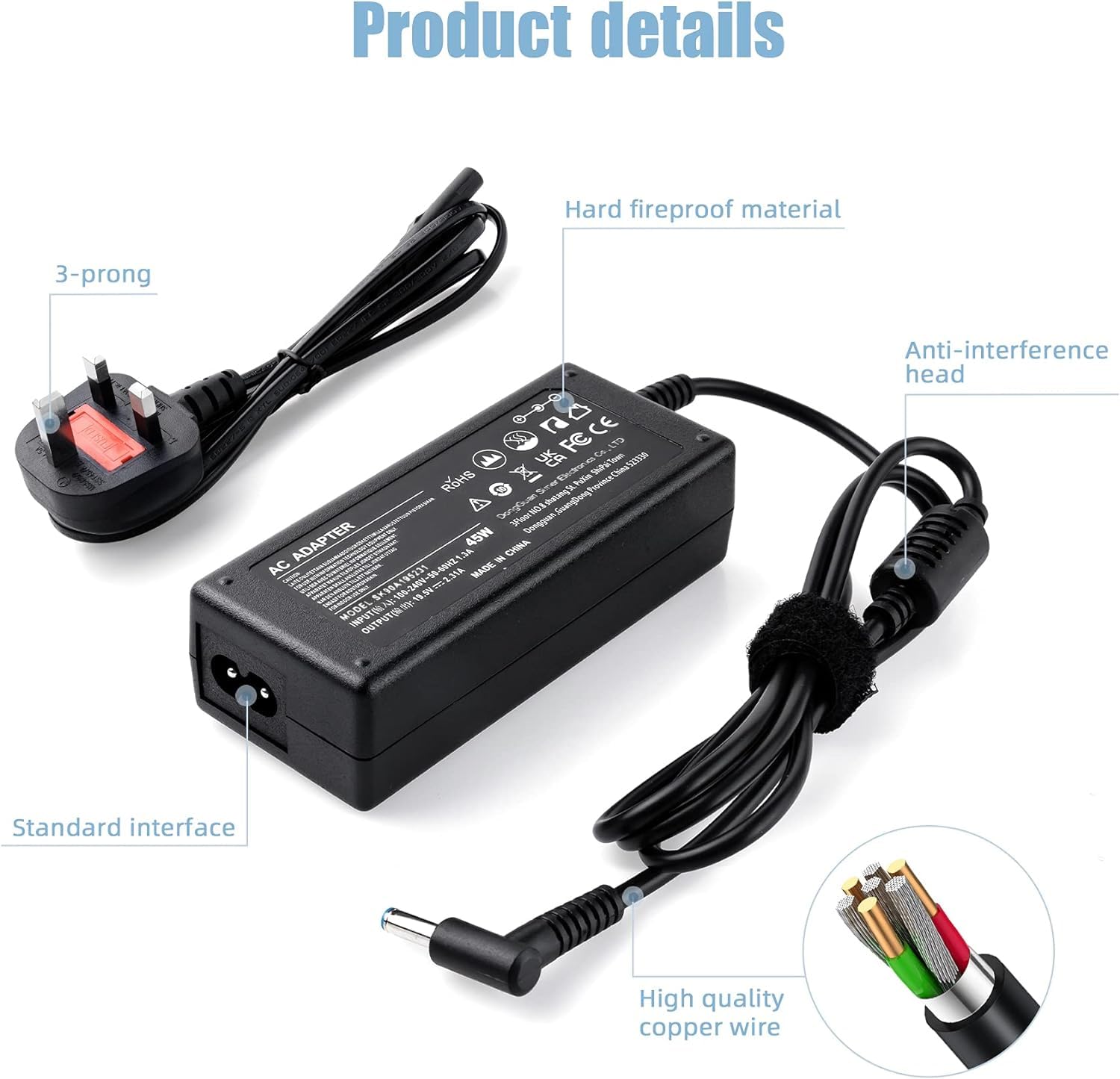 45W Laptop Charger for HP Elitebook/Chromebook/Pavilion/Envy/Spectre/Touchsmart/Probook - Replacement Power Adapter for HP 250 G7 G6/255 G7 (741727-001) [4.5x3mm] - Perfect for Home, Office & Travel Use
