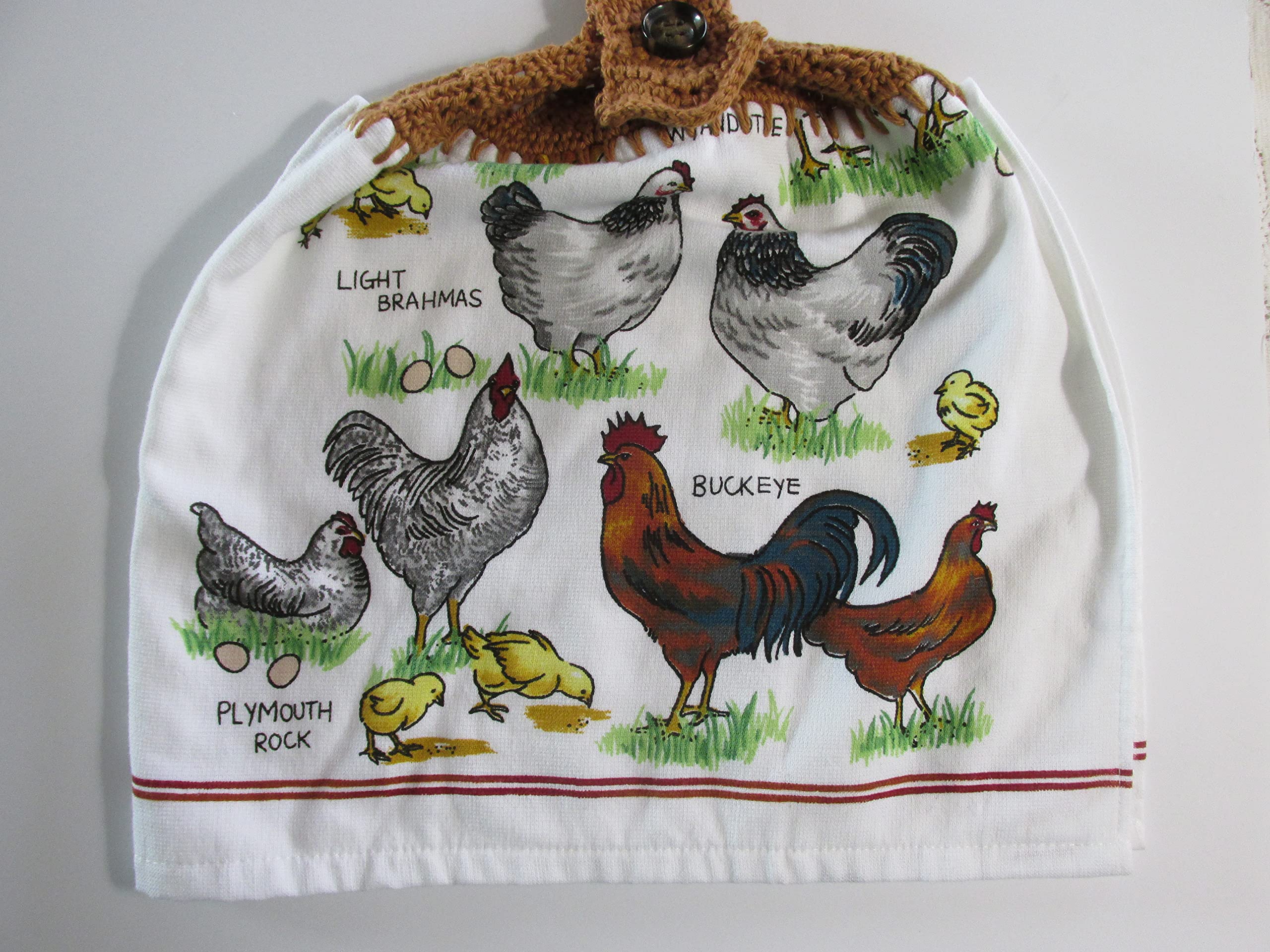 Premium Double Layer Fall Hanging Kitchen Towel - Gold Cotton Crochet Top for Chicken Breeds - Perfect for Farmhouse Decor, Country Kitchen & Autumn Home Styling