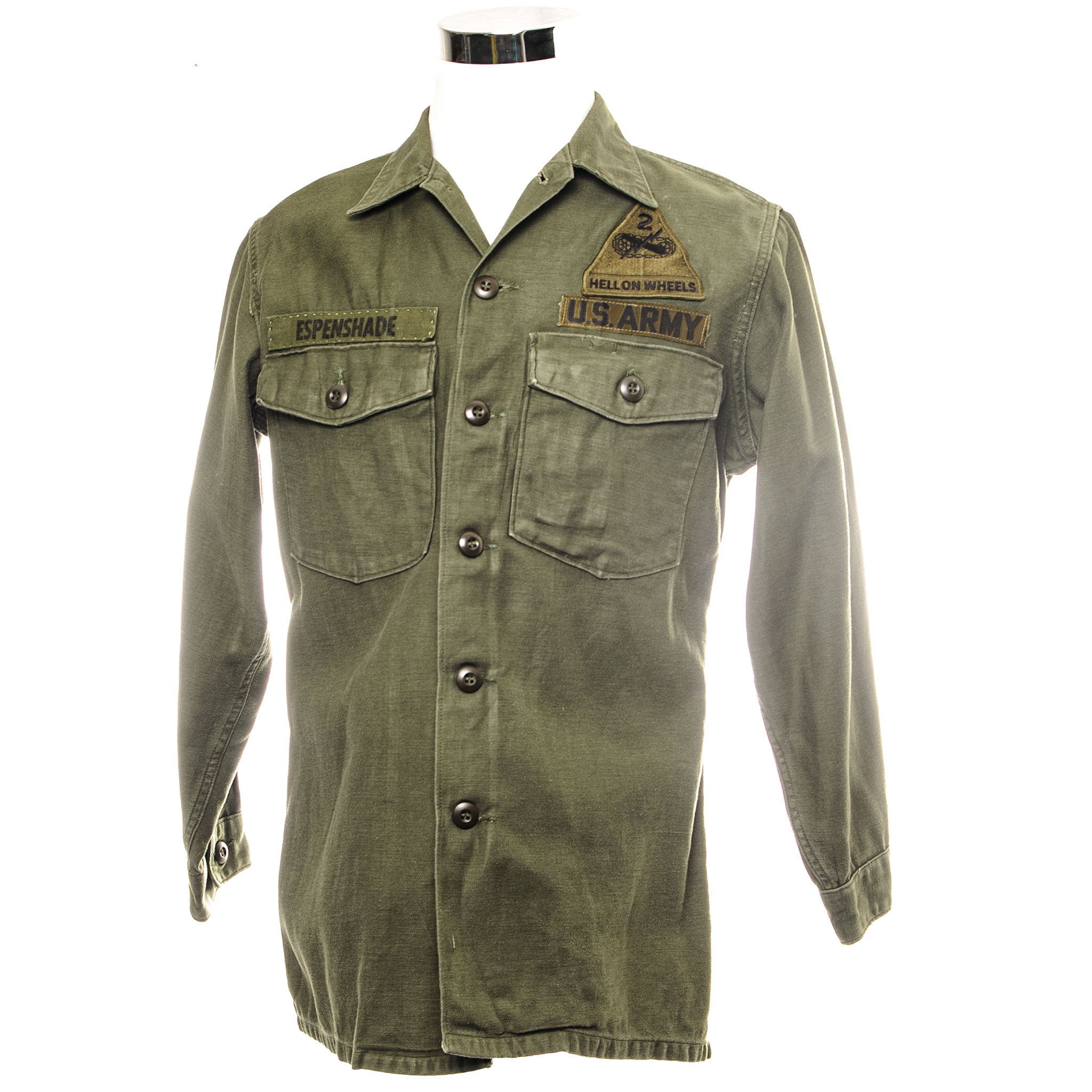 Vintage US Army Utility Shirt P64 1970 with 2nd Armored Division Patch - Military Collectible, Vintage Workwear for Reenactment & Outdoor Adventures