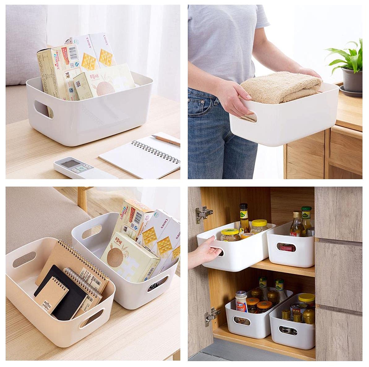 White Plastic Storage Bin with Handles - Multi-Purpose Organizer Basket for Kitchen Pantry, Bedroom, Bathroom - Perfect for Food Storage, Snack Containers & Toy Organization (1-Pack) - Ideal for Home, Office & Dorm Organization