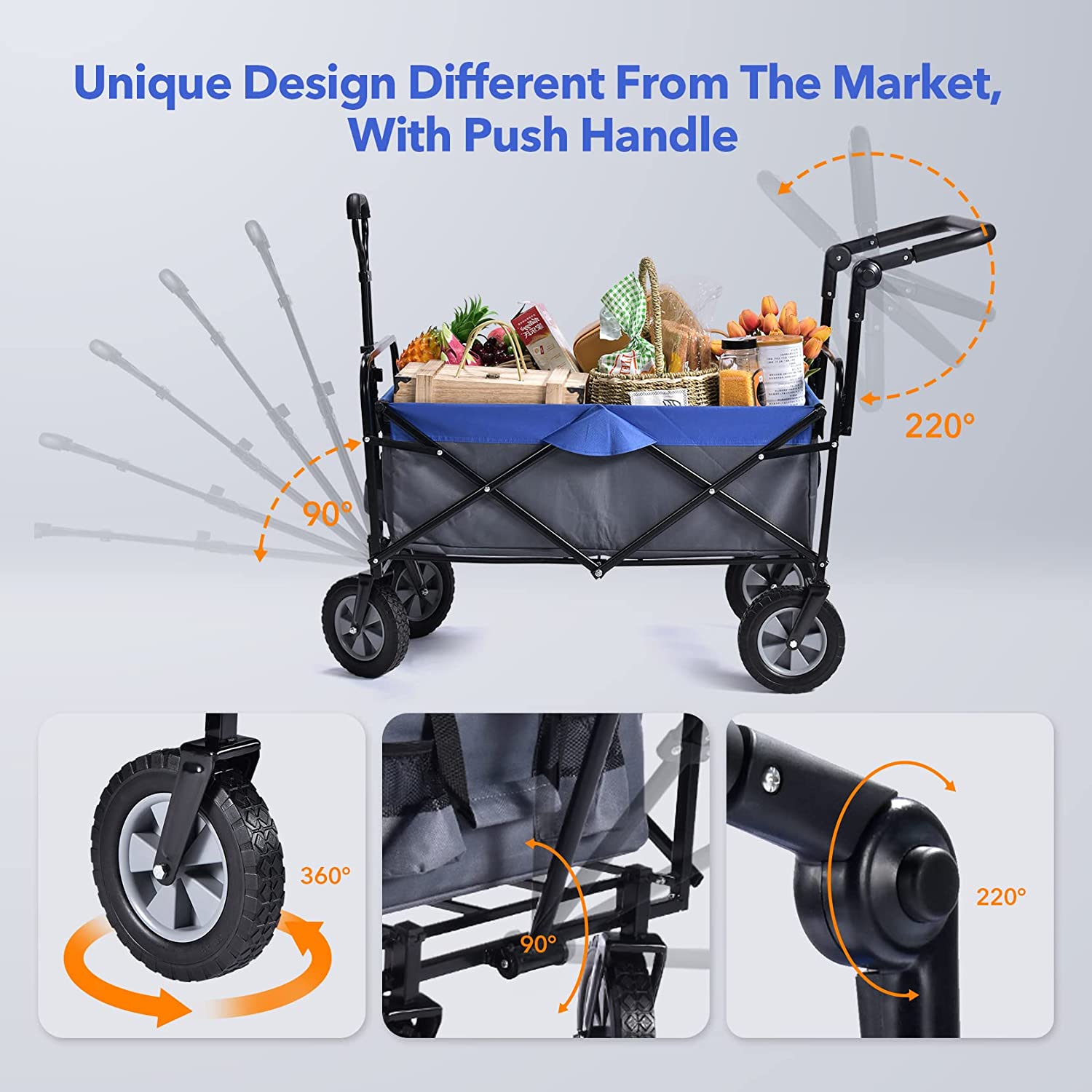 Heavy Duty Foldable Wagon Cart with All Terrain Wheels - 100L Capacity, 220 lbs Load - Portable Utility Collapsible Wagon for Camping, Beach, Grocery Shopping & Outdoor Adventures