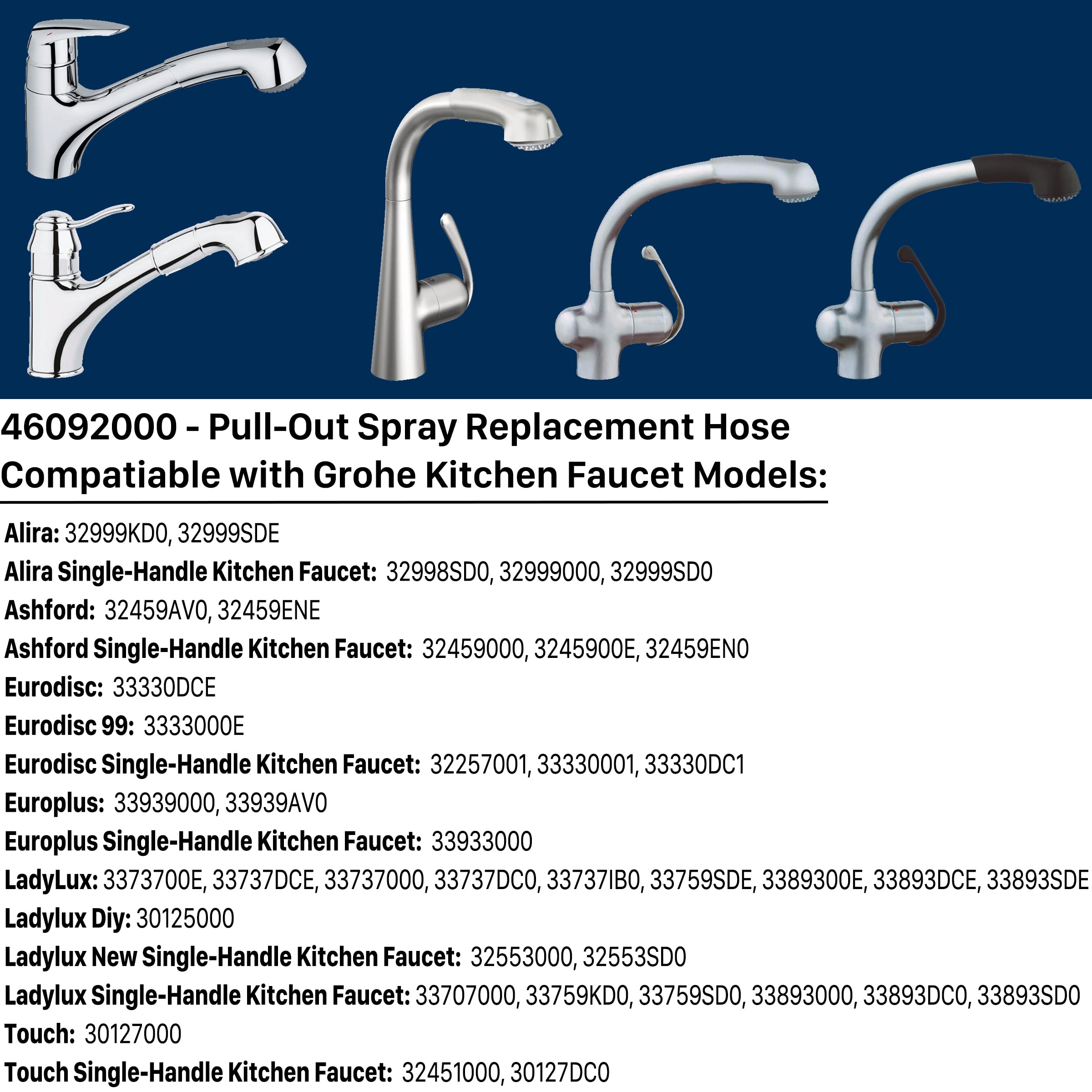 Grohe Ladylux & Alira Sink Faucet Replacement Hose - 59-Inch Pull-Out Spray Kitchen Faucet Hose with Starlight Chrome Finish | Durable & Leak-Proof | Perfect for Kitchen Sink Upgrades & Faucet Repairs