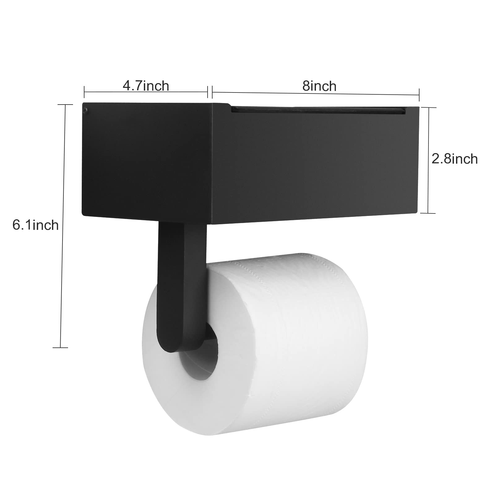 Stainless Steel Wall Mount Toilet Paper Holder with Shelf & Wet Wipes Dispenser - Bathroom Storage Organizer for Hidden Wet Wipes - Black (Larger Size) - Perfect for Modern Bathrooms, Powder Rooms & RV Toilets