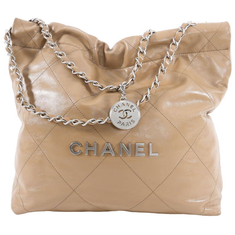 Chanel 22 Beige Glossy Leather Medium Chain Shoulder Bag - Luxury Designer Handbag for Women, Perfect for Date Night & Special Occasions