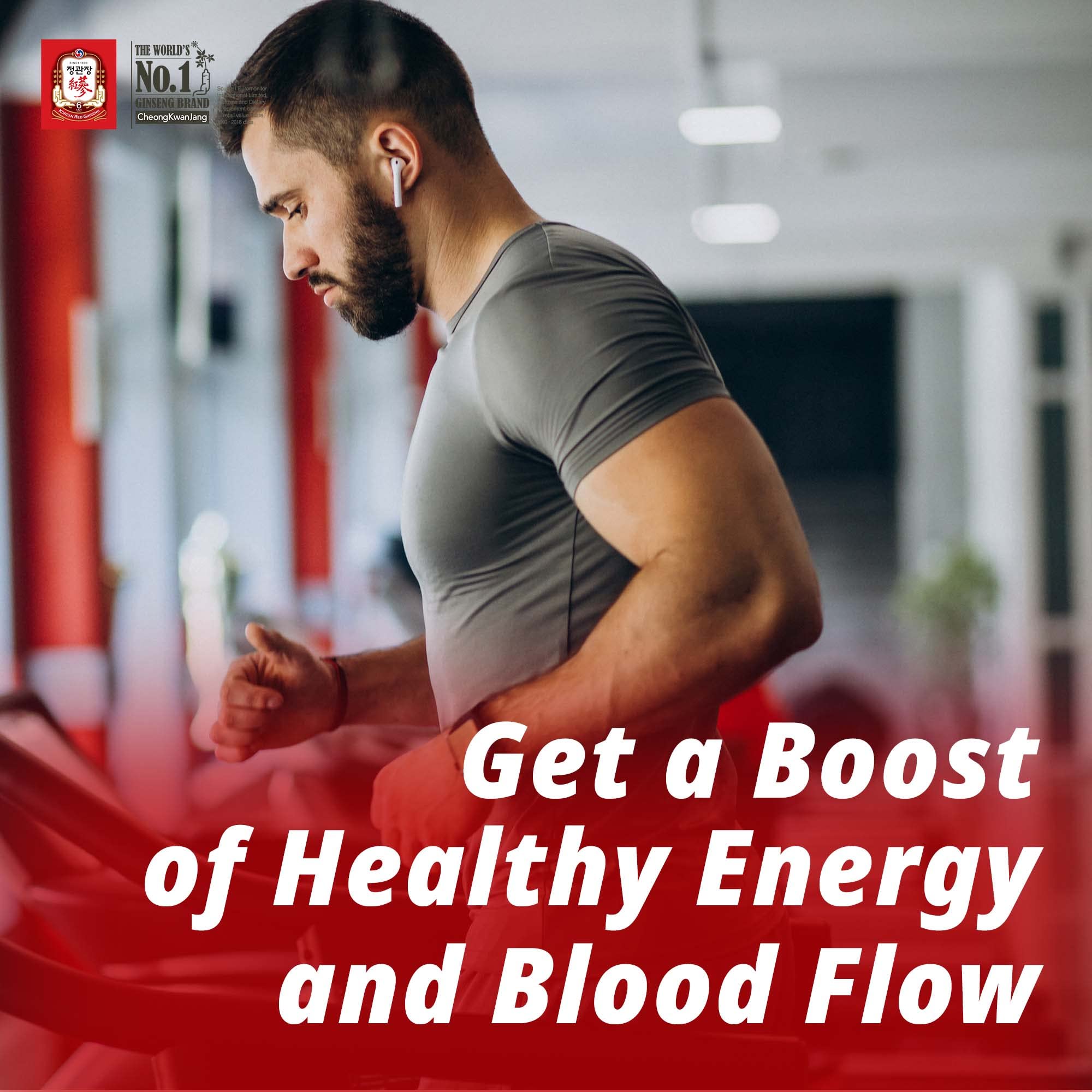 CheongKwanJang Korean Red Ginseng Energy Drink with Ginger, Goji Berry & Cinnamon | Herbal Tea for Pre-Workout Boost, Productivity & Circulation | 60 Pouches | Great for Office, Gym & Study Sessions