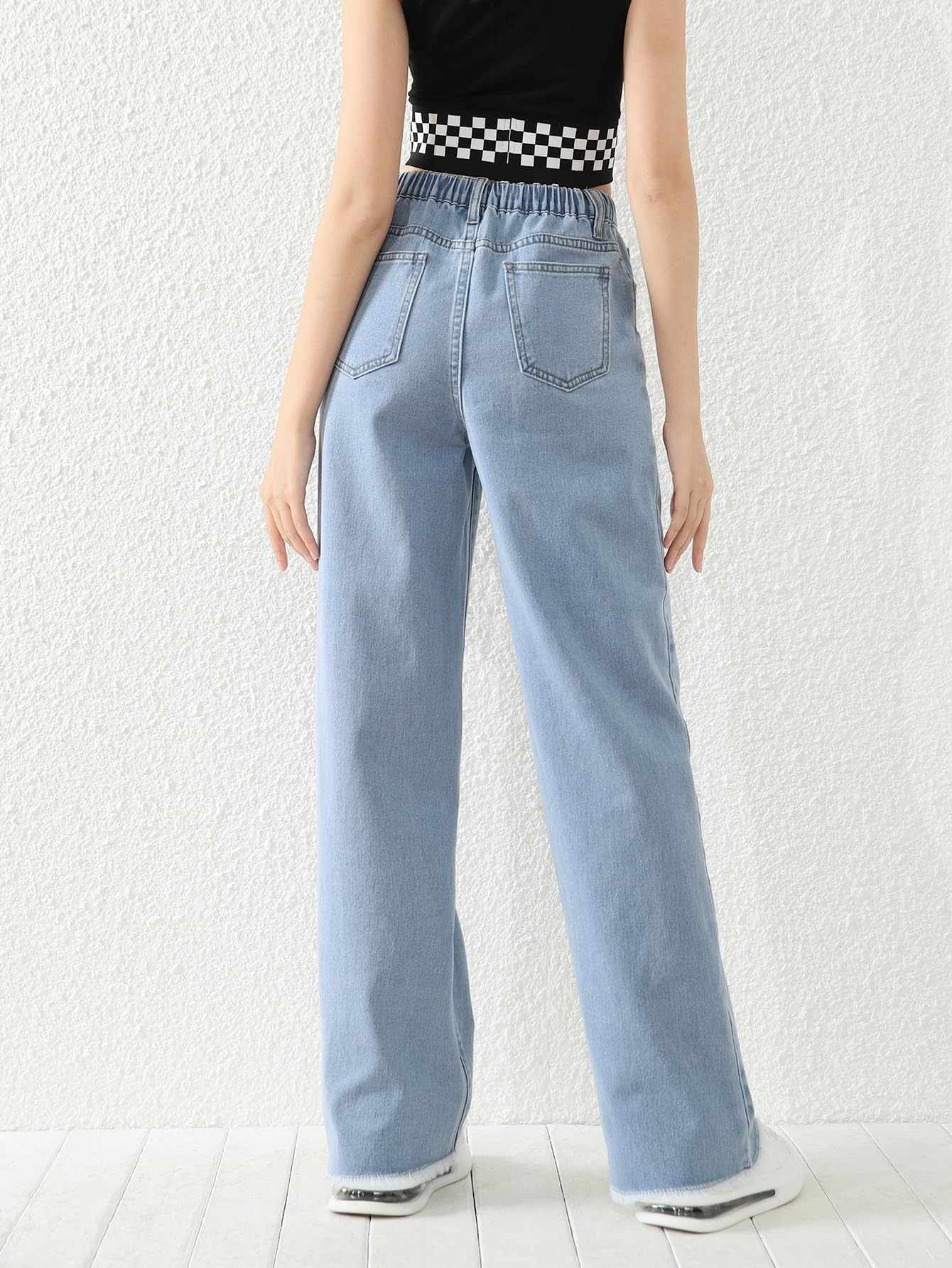 Floerns Girls High Waist Wide Leg Denim Jeans - Raw Hem Straight Leg Pants for Teen Girls | Casual School Outfits & Everyday Wear
