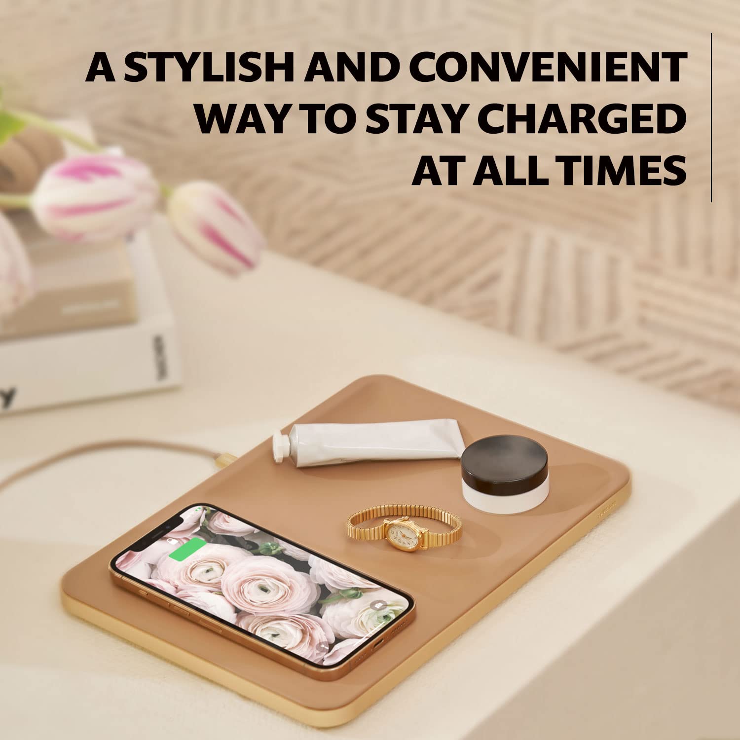 COURANT Catch:3 Classics - Premium Italian Leather Wireless Charging Station & Valet Tray (Black) - Fast Qi Charger for iPhone 16/15/14/13/12/11, Galaxy S24/S23/S22/S21/S20, AirPods - Perfect for Nightstand, Office Desk & Travel Organization