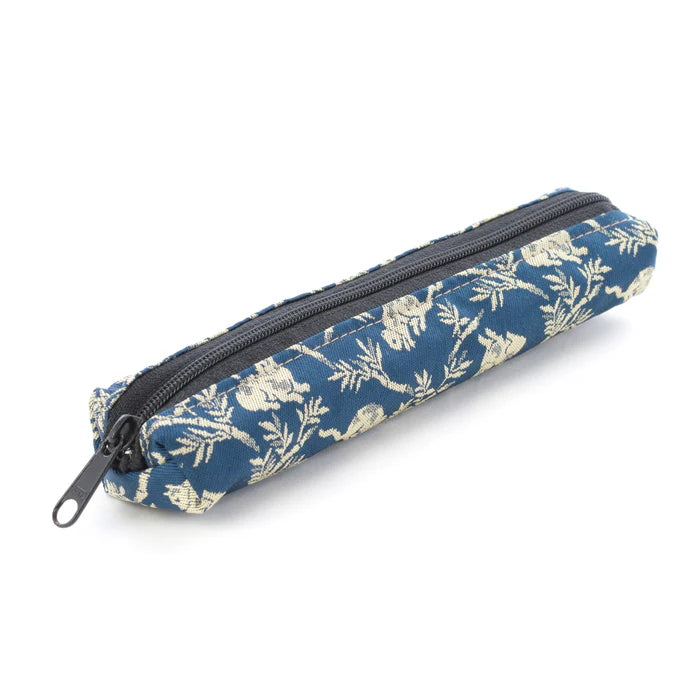 Nishijin Woven Pencil Case - Japanese Traditional Craft Pen Holder with Bamboo Groves & Cats Design, Navy Blue | Handmade in Kyoto, Japan | Perfect for School, Office & Gift Giving