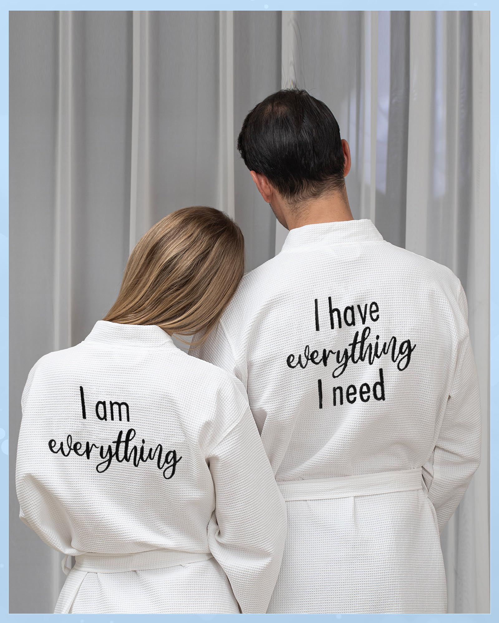 His and Hers Matching Robes Set - 2 Pack Cotton Waffle Kimono with Embroidered Design - Perfect Couple Gift for Anniversary, Wedding, Bridal Party & Romantic Getaways