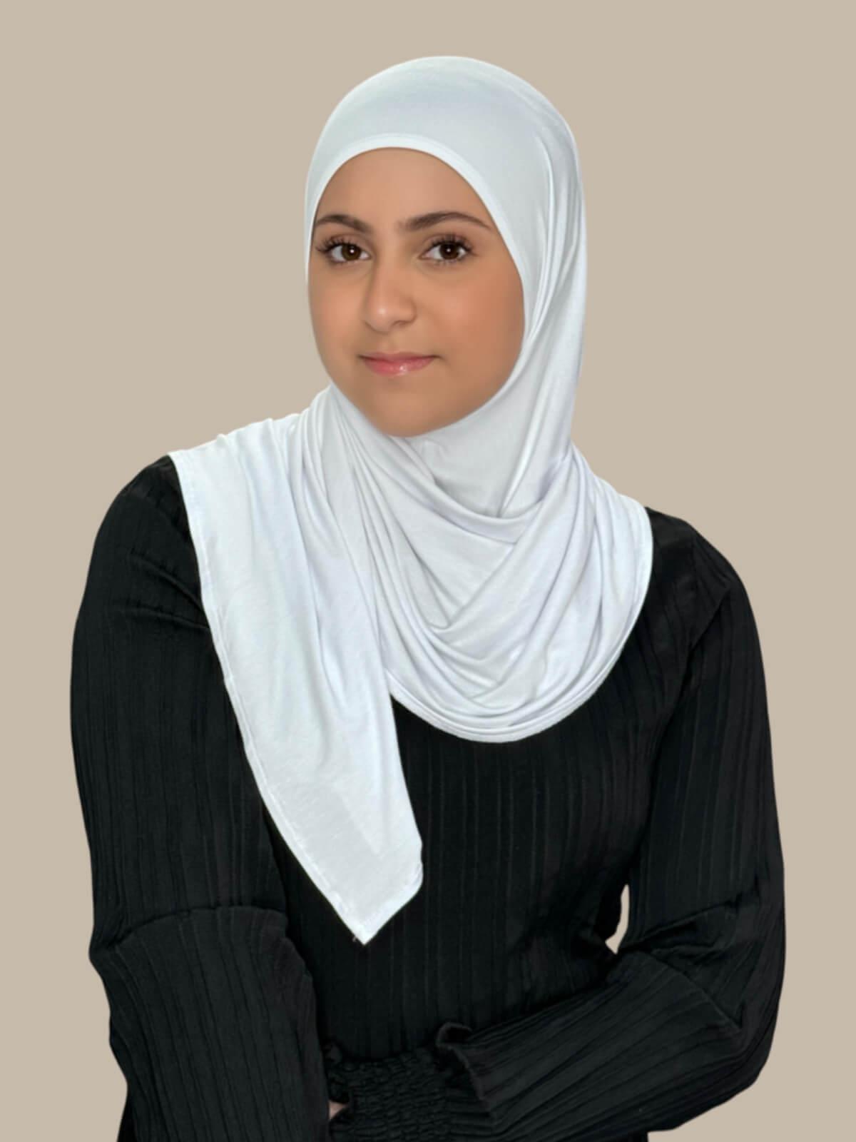 Stylish Pre-Sewn Jersey Hijab for Women - Soft & Comfortable White Headscarf - Perfect for Daily Wear, Work, and Prayer