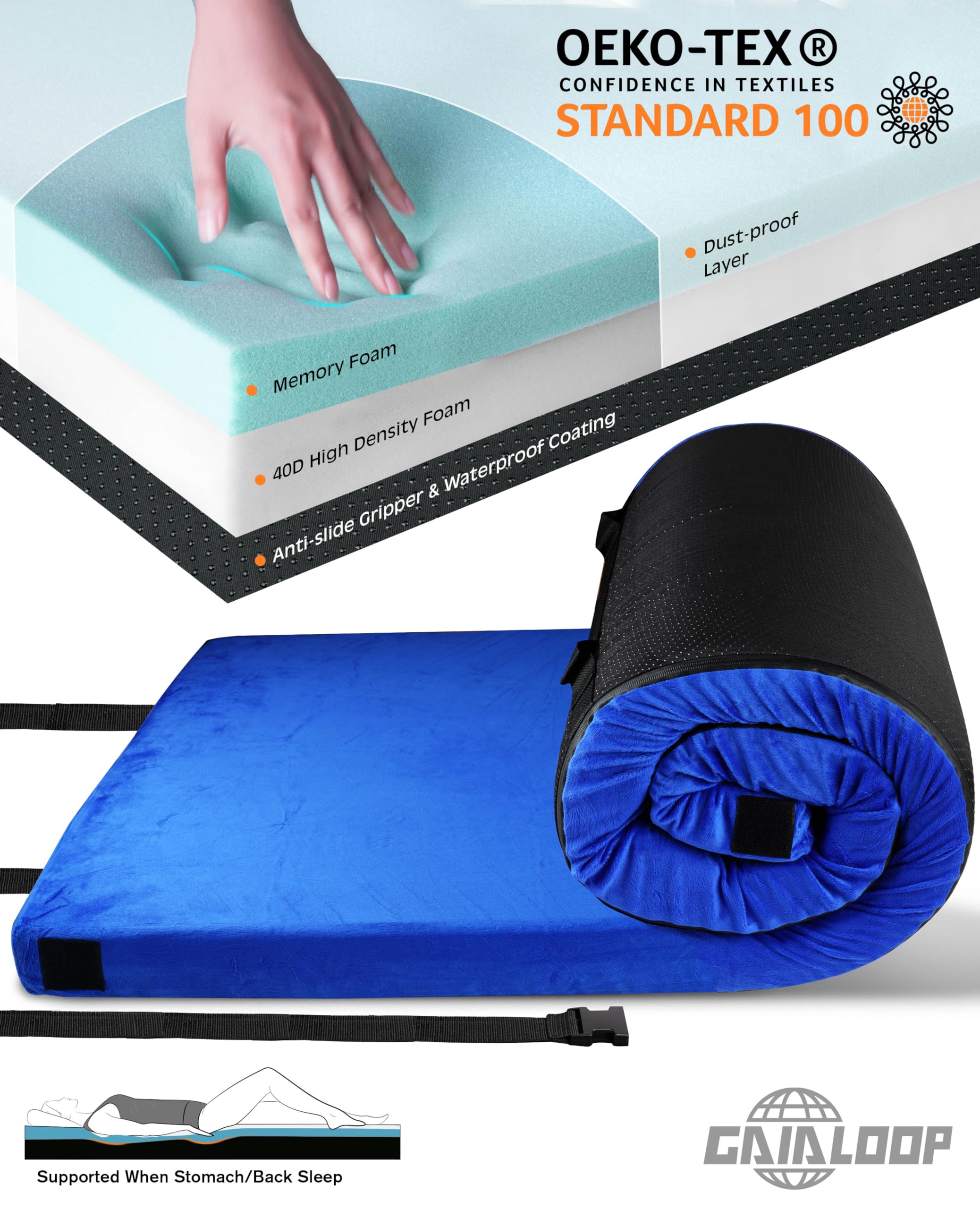 3 Inch Thick Memory Foam Camping Mattress - Portable Sleeping Pad for Outdoor, Travel & Home Use - Lightweight Roll-Up Floor Mat for Tent, Car, Cot & Guest Sleepovers (Perfect for Camping, Road Trips & Spare Bedding)