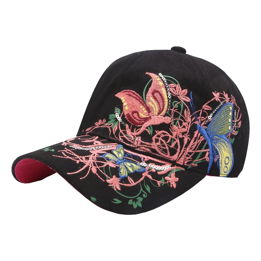 FSSTUD Women's Butterfly Baseball Cap - Adjustable Fashion Sun Hat for Women, Black - Perfect for Outdoor Activities, Sports, and Casual Wear