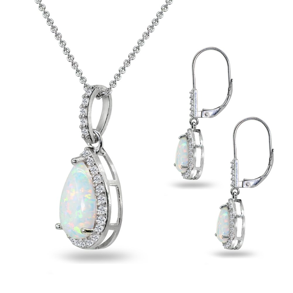 Women's Jewelry Sets - Sterling Silver Necklace & Earring Sets with Birthstone Gemstones | Teardrop Pendant & Dangle Earrings | Genuine & Synthetic Stones | Perfect for Gifts, Anniversaries & Special Occasions
