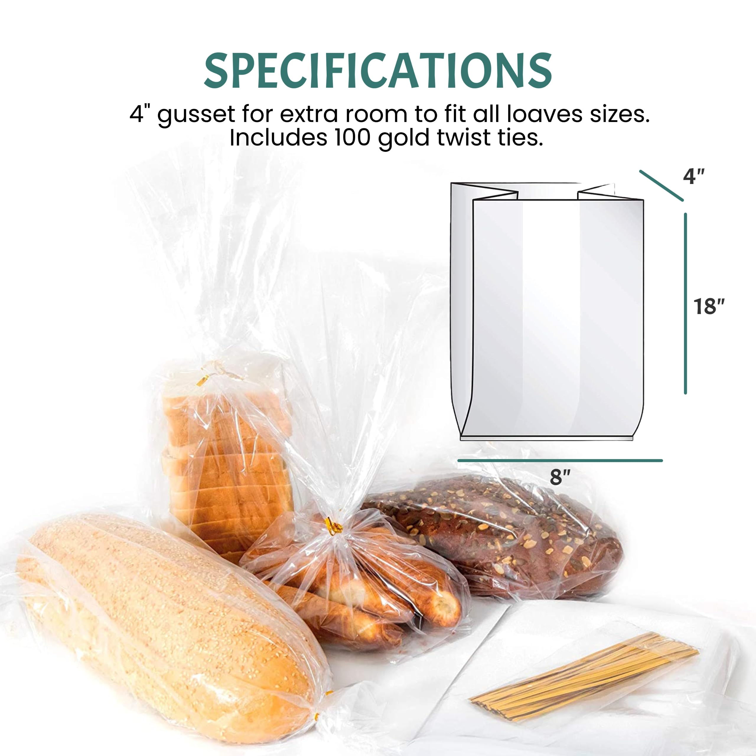 50 Pack Reusable Plastic Bread Bags with Ties - Airtight Clear Loaf Bags for Homemade Bread Storage | Moisture-Free Preservation for Home Bakers & Bakery Owners | Perfect for Fresh Bread, Cookies & Pastries