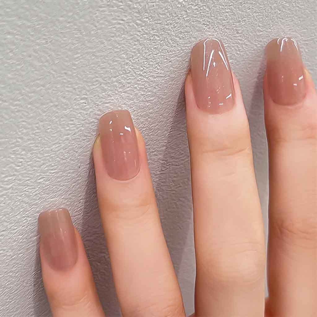 RikView 24PCS Medium Square Press on Nails - Acrylic False Nails with Glossy Finish in Nude Color | Perfect for Parties, Weddings & Everyday Wear