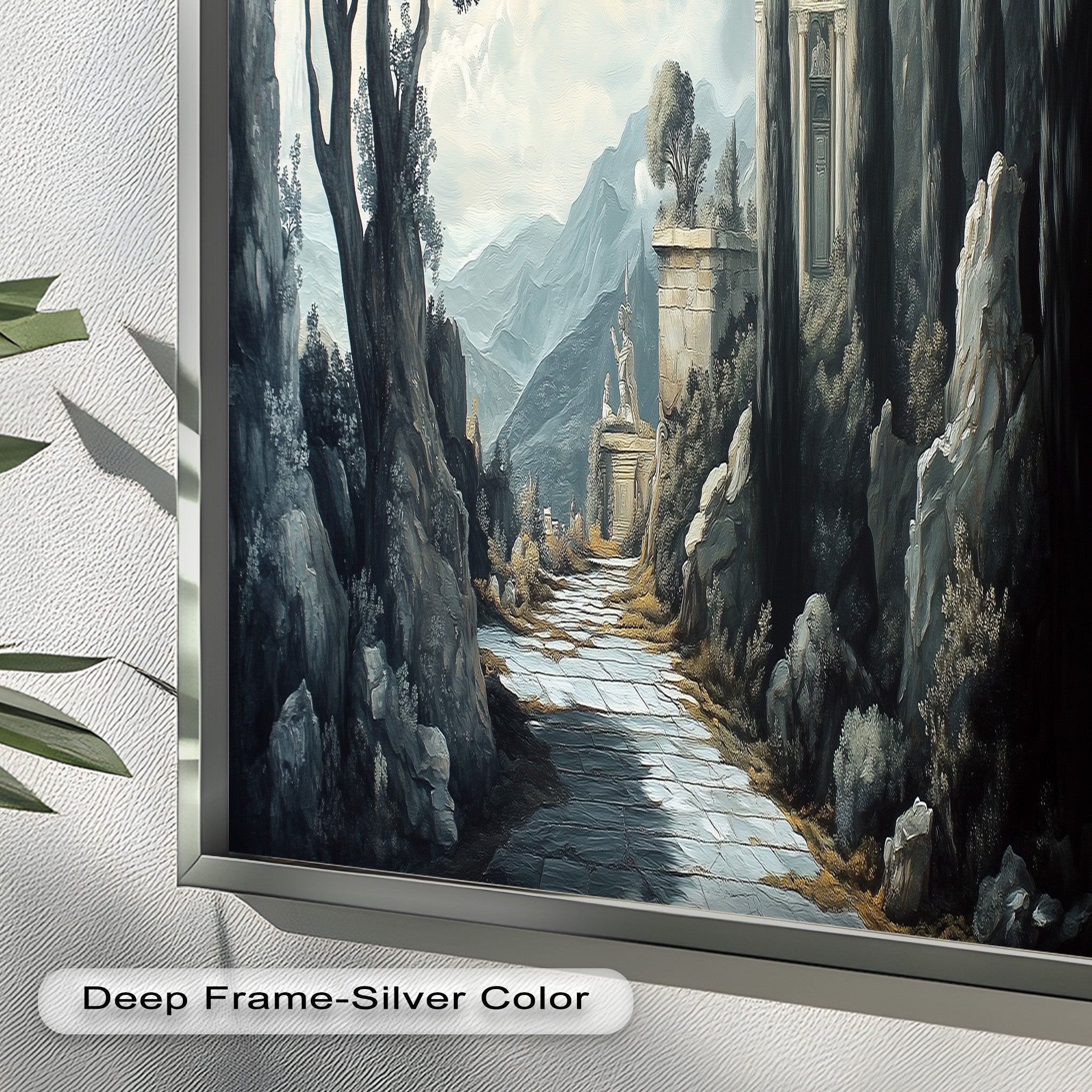 Ancient Pathway to the Temple - Hand Painted Classical Landscape Oil Canvas Art for Home Decor, Office & Living Room Wall