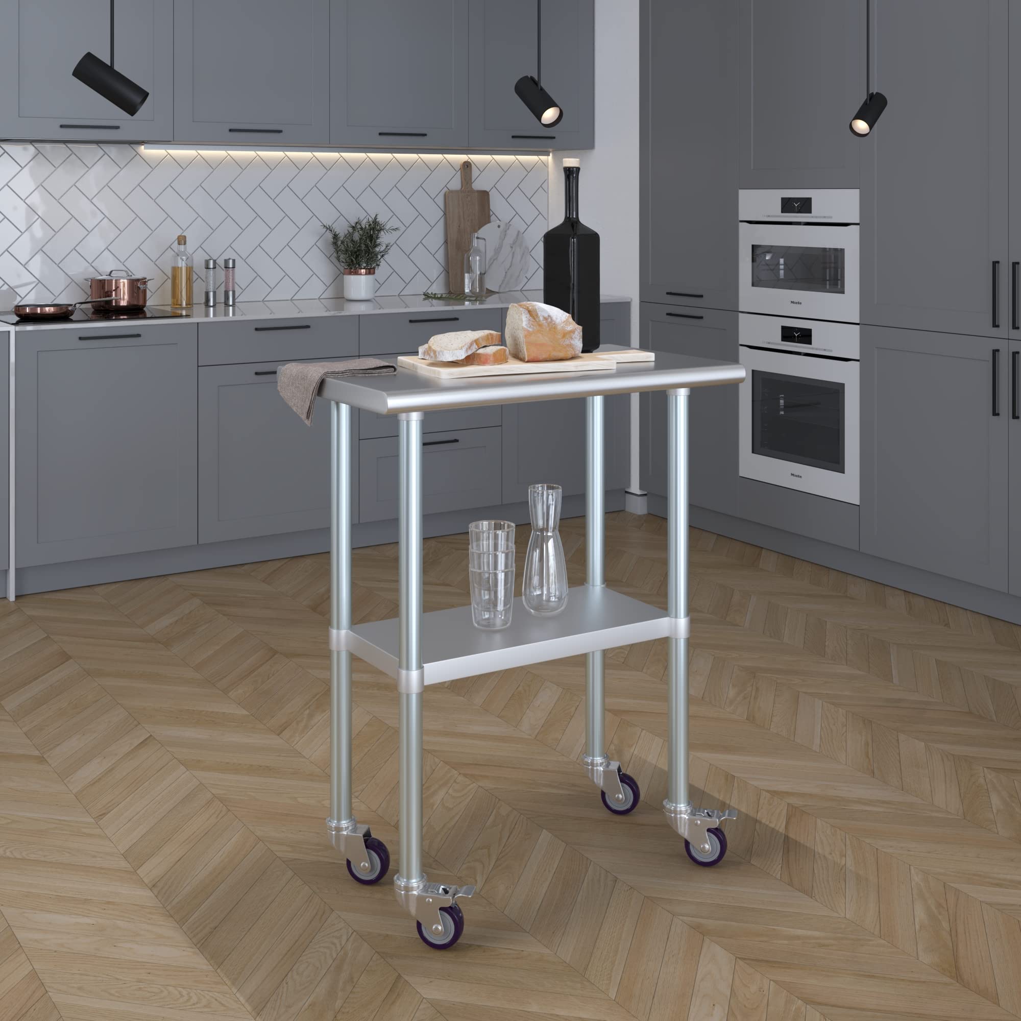 AmGood Stainless Steel Work Table with Wheels - 30