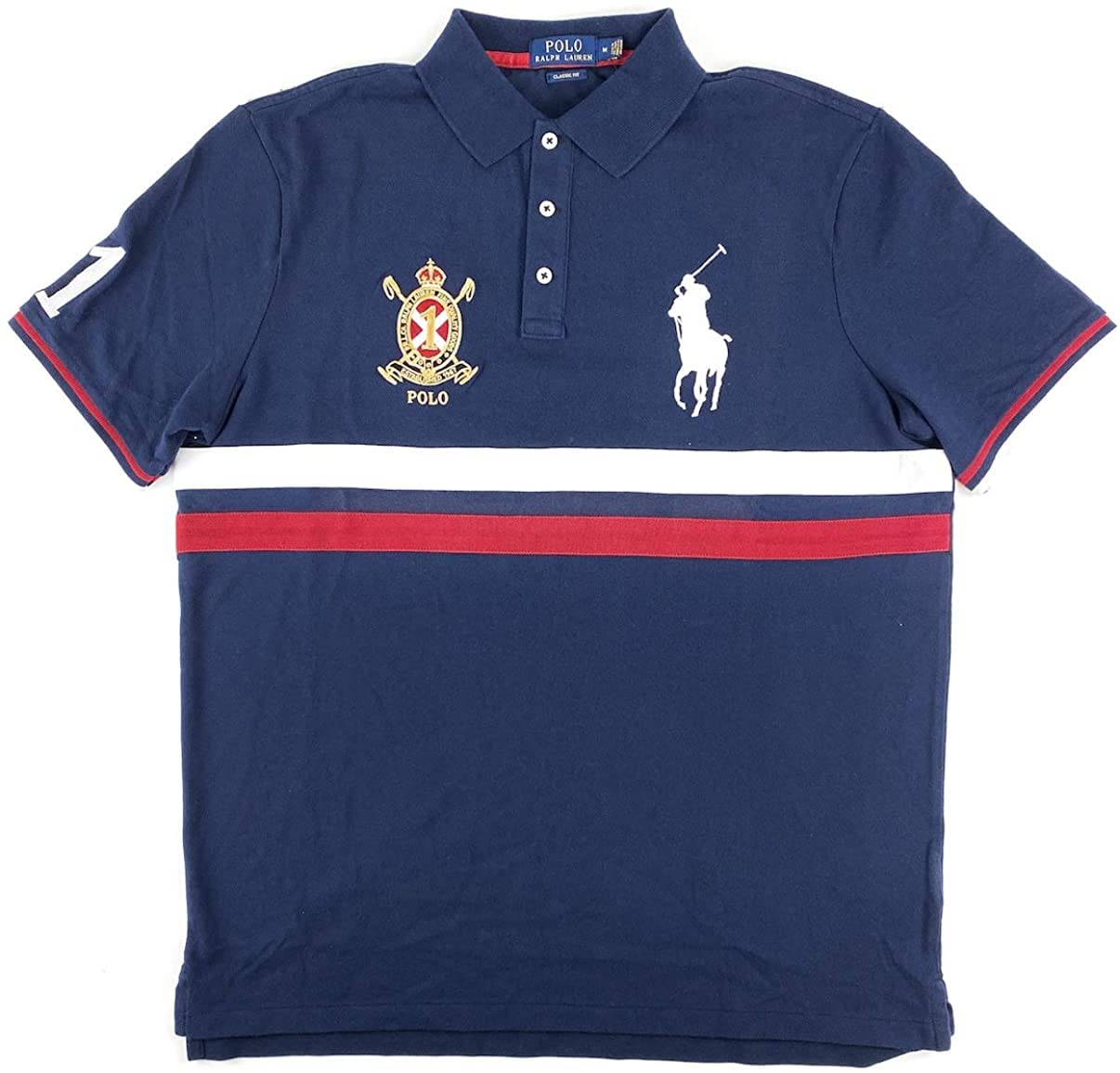 Ralph Lauren Men's Classic-Fit Flag Crest Big Pony Polo Shirt - Casual Short Sleeve Cotton Shirt for Men - Perfect for Golf, Office & Everyday Wear