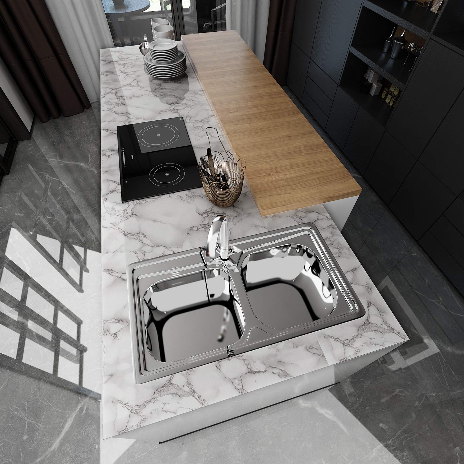 VEELIKE Grey Marble Contact Paper - Waterproof Self-Adhesive Peel & Stick Wallpaper for Countertops, Cabinets, Kitchen, Bedroom - Removable White Marble Vinyl Wrap (15.7
