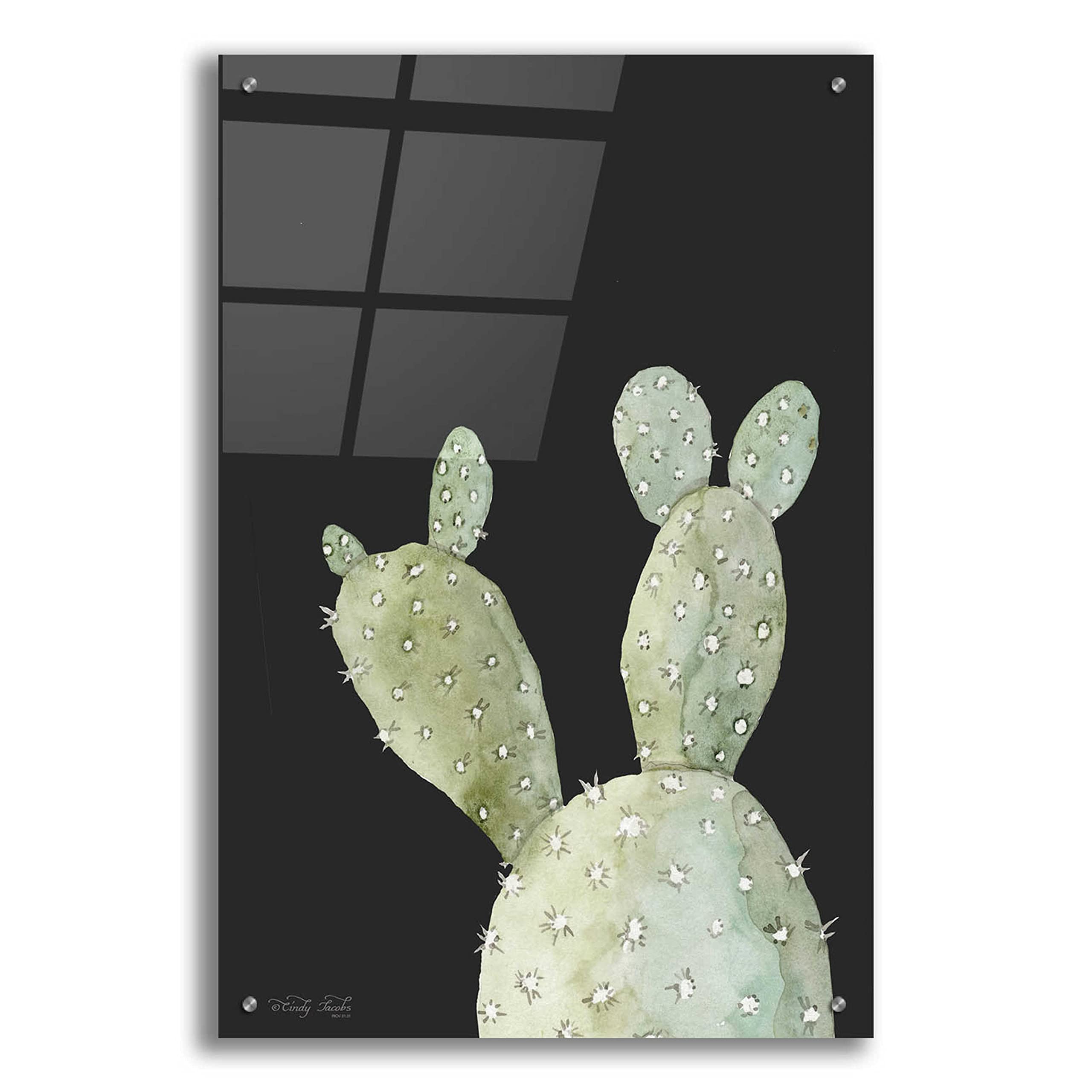 Happy Cactus III Wall Art - 24x36 Inch Vibrant Acrylic Glass Painting by Cindy Jacobs, Modern Desert Decor for Living Room, Bedroom & Office