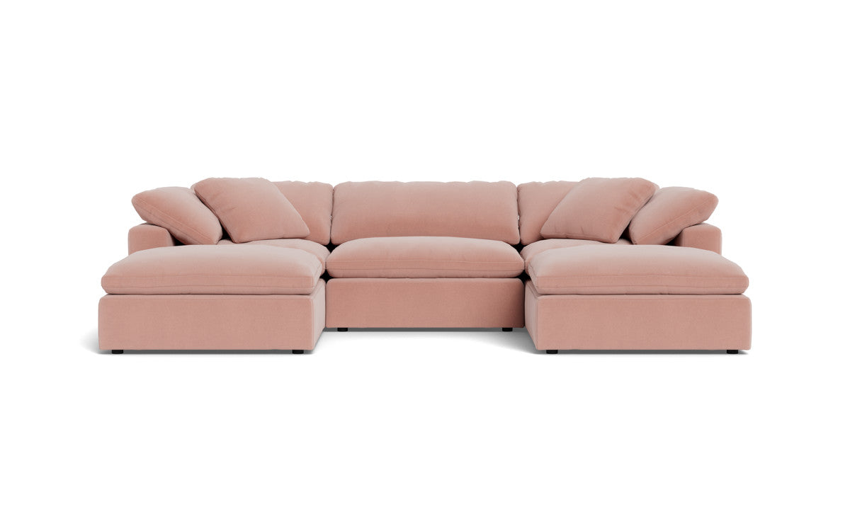 Fluffy 3-Piece Sofa Set with Double Ottoman - Soft and Comfortable Living Room Furniture for Small Spaces, Apartment, Dorm or Lounge Area