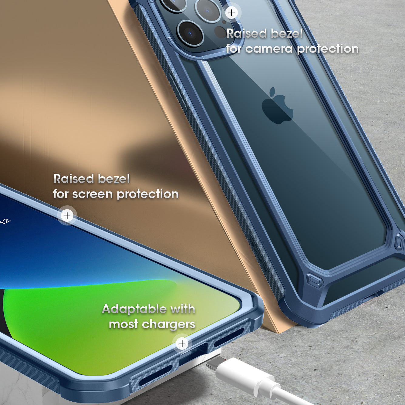 iPhone 12 Pro 6.1 Inch Unicorn Beetle Pro EXO Case with Built-in Screen Protector - Shockproof Slim Protective Cover in Clear Blue - Perfect for Outdoor Activities, Travel & Daily Protection