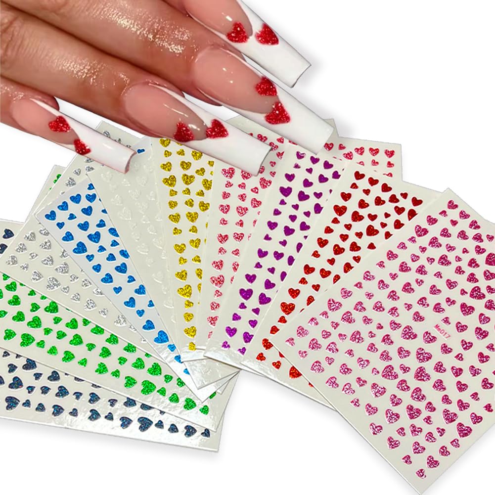 10 Sheets Heart Nail Stickers - 3D Self-Adhesive Valentines Nail Art Decals for Women & Girls | Perfect for DIY Manicures, Valentine's Day, Parties & Special Occasions