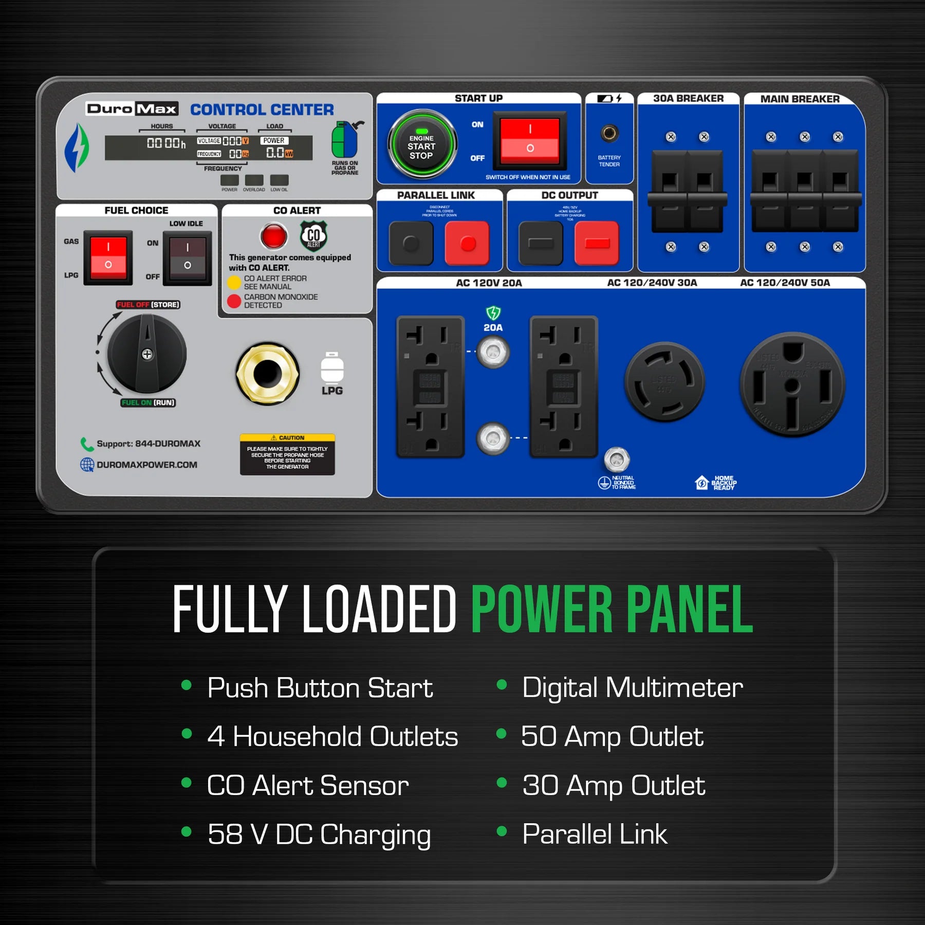 DuroMax XP11000iH 9000W/11000W Dual Fuel Portable Generator - Gas & Propane Powered with Remote Start, Inverter Technology & CO Alert - Ideal for Home Backup Power, Camping, RV Trips and Emergency Use