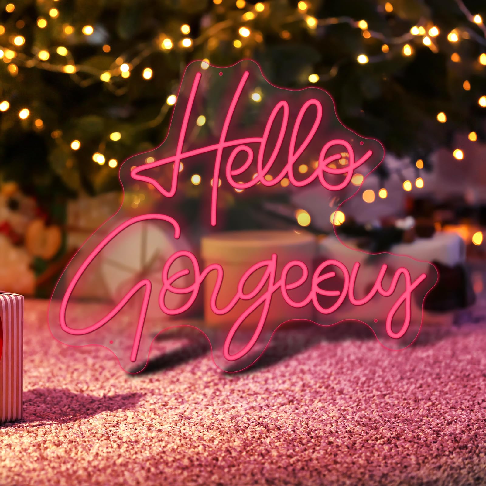 Custom Pink LED Neon Sign - Hello Gorgeous Wall Decor for Bedroom, Wedding, Party Room | Energy-Efficient Dimmable Neon Light for Home, Bar, Cafe (Pink-02)